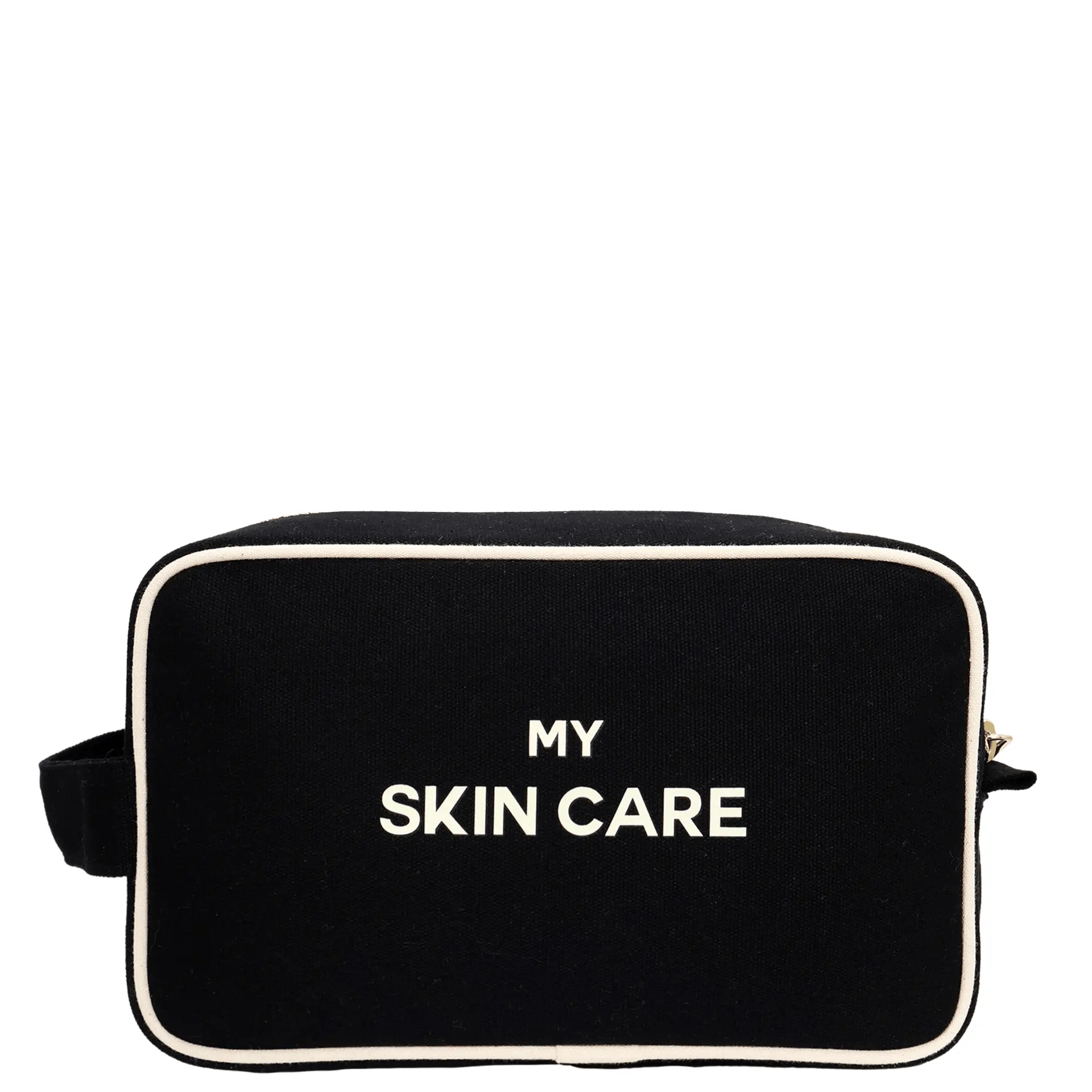My Skin Care - Organizing Pouch w White Piping – Black by Bag-all, a Paris-designed cotton bag for stylish, personalized travel organization.