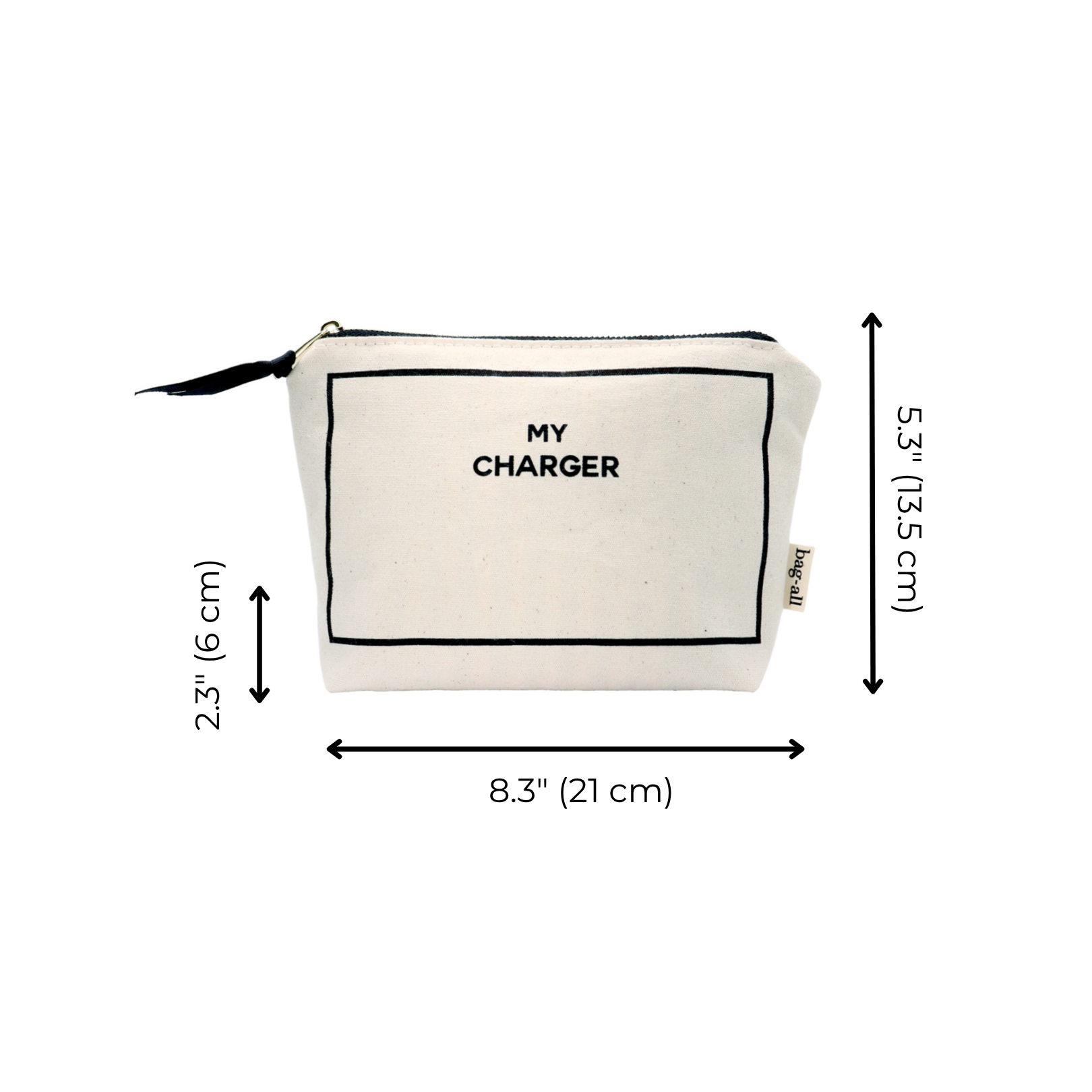 Charger Pouch, My Charger – Cream by Bag-all, a Paris-designed cotton bag for stylish, personalized travel and efficient organization of chargers and accessories.