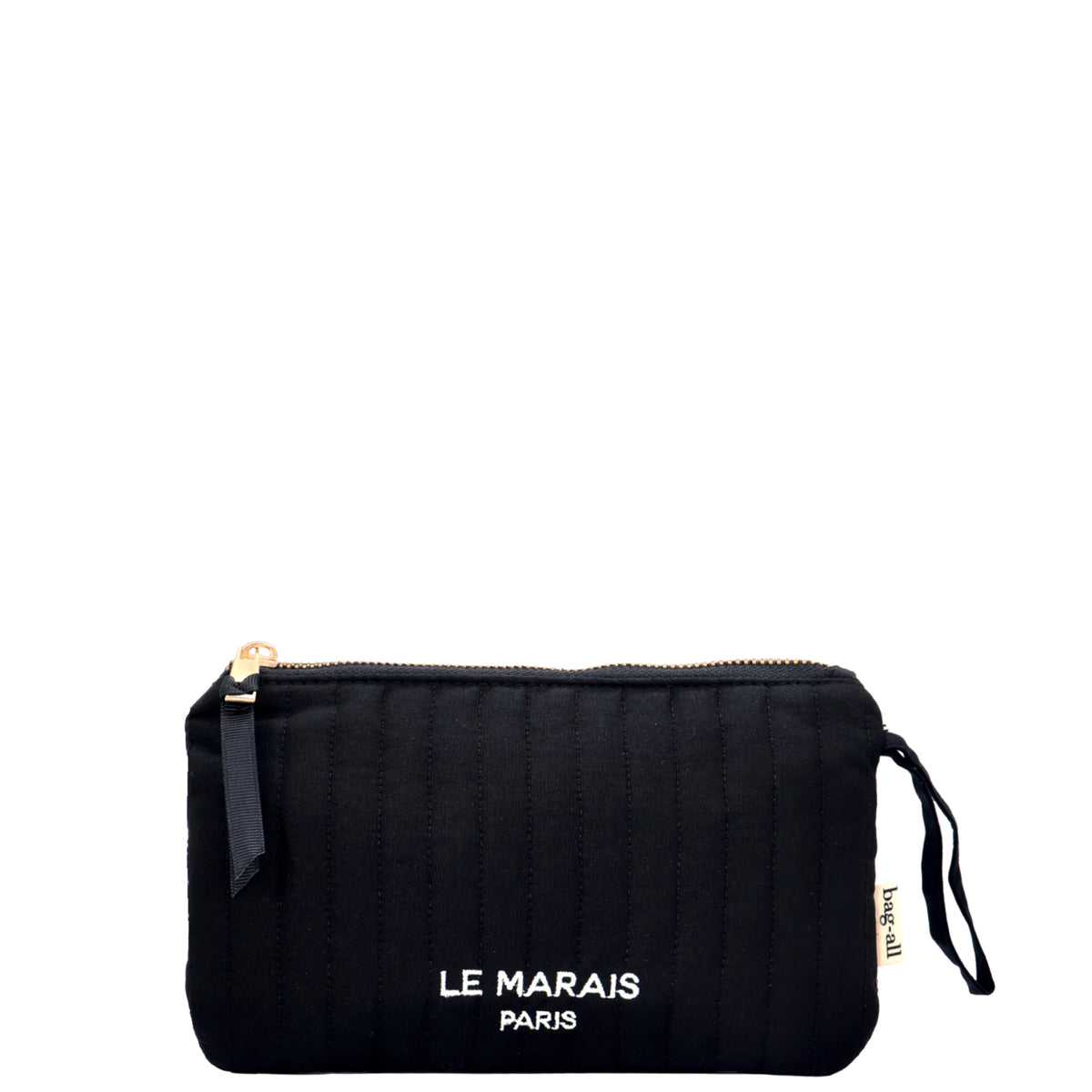 Bag-all Le Marais Pouch – Quilted Black quilted cotton travel pouch for stylish organization