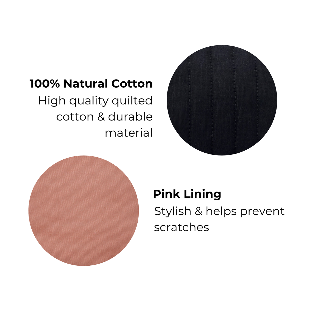 Bag-all Le Marais Pouch – Quilted Black in natural quilted cotton with pink lining for stylish travel organization