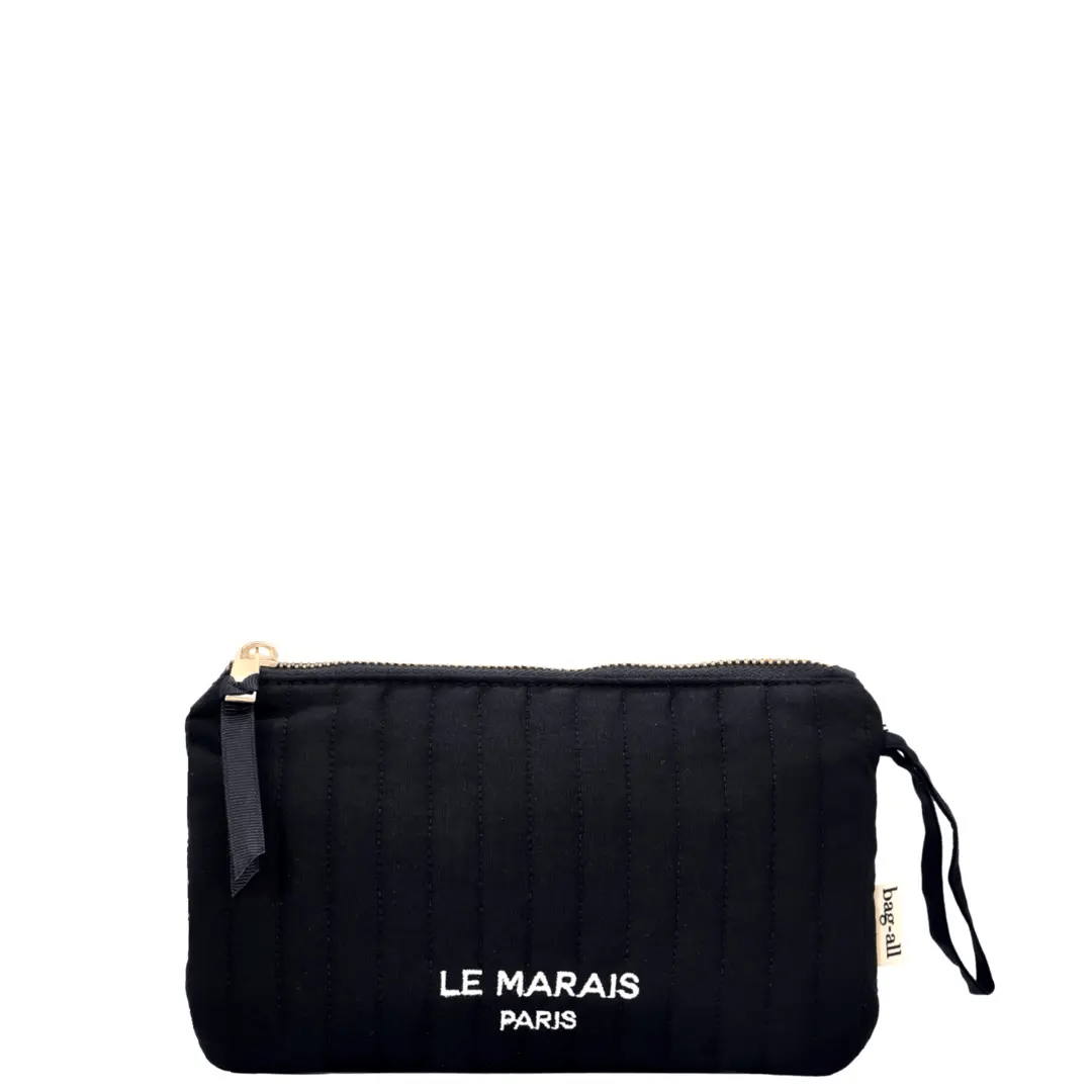 Bag-all Le Marais Pouch – Quilted Black Paris-designed pouch for stylish travel organization