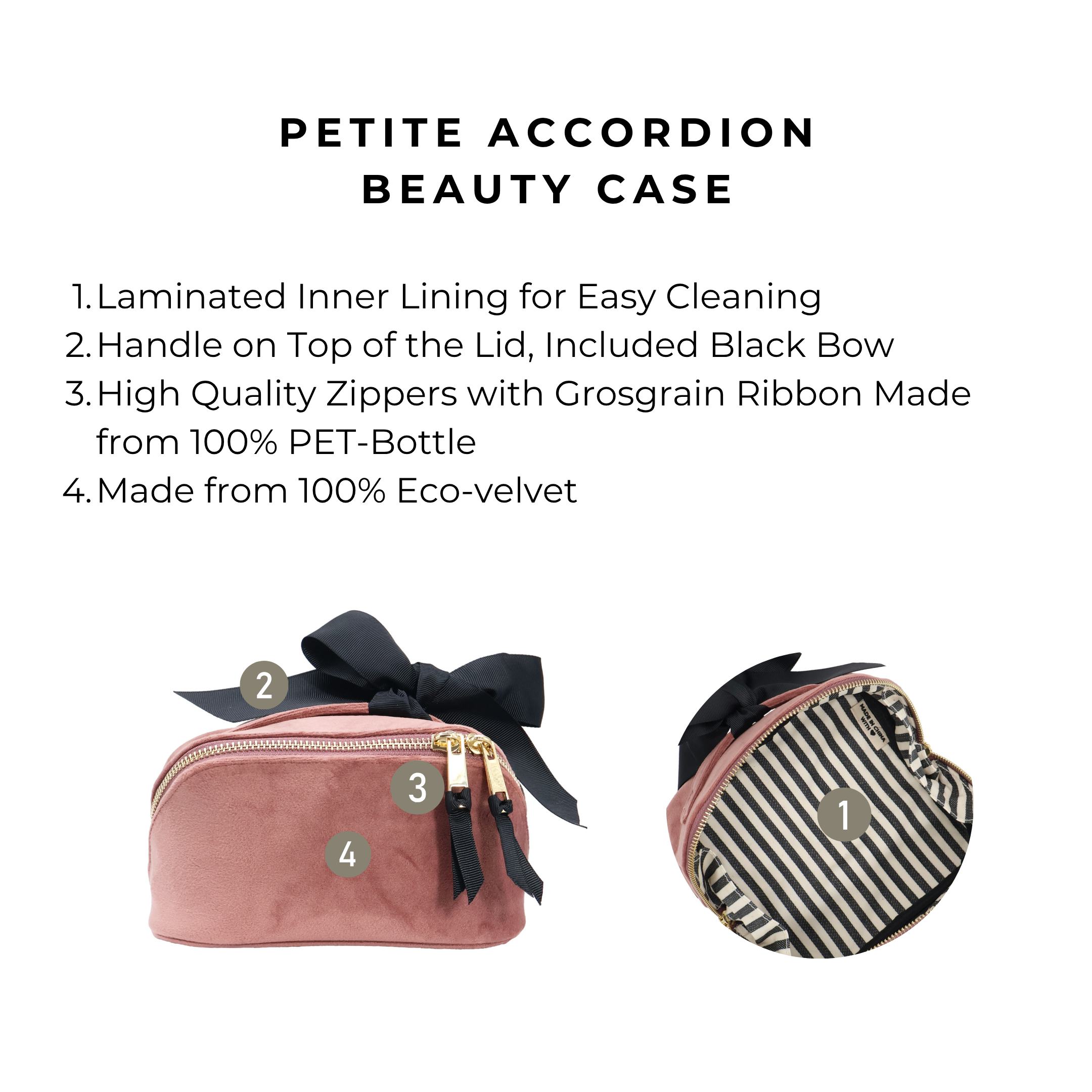 Kleine Akkordeon-Make-up-Tasche – Öko-Samt – Blush Rosa