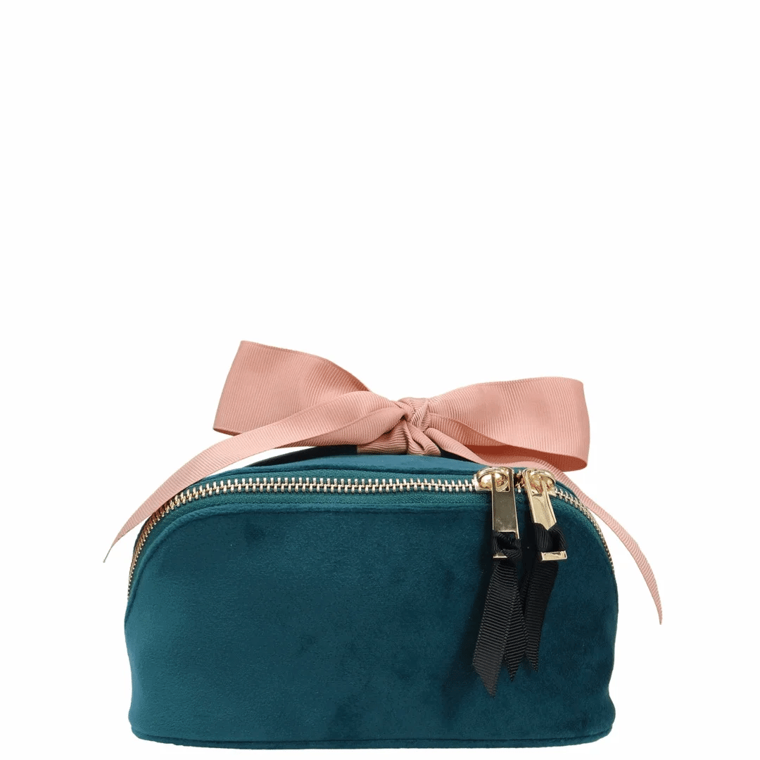 Kompaktes Akkordeon-Make-up-Etui – Samt – Aqua Teal