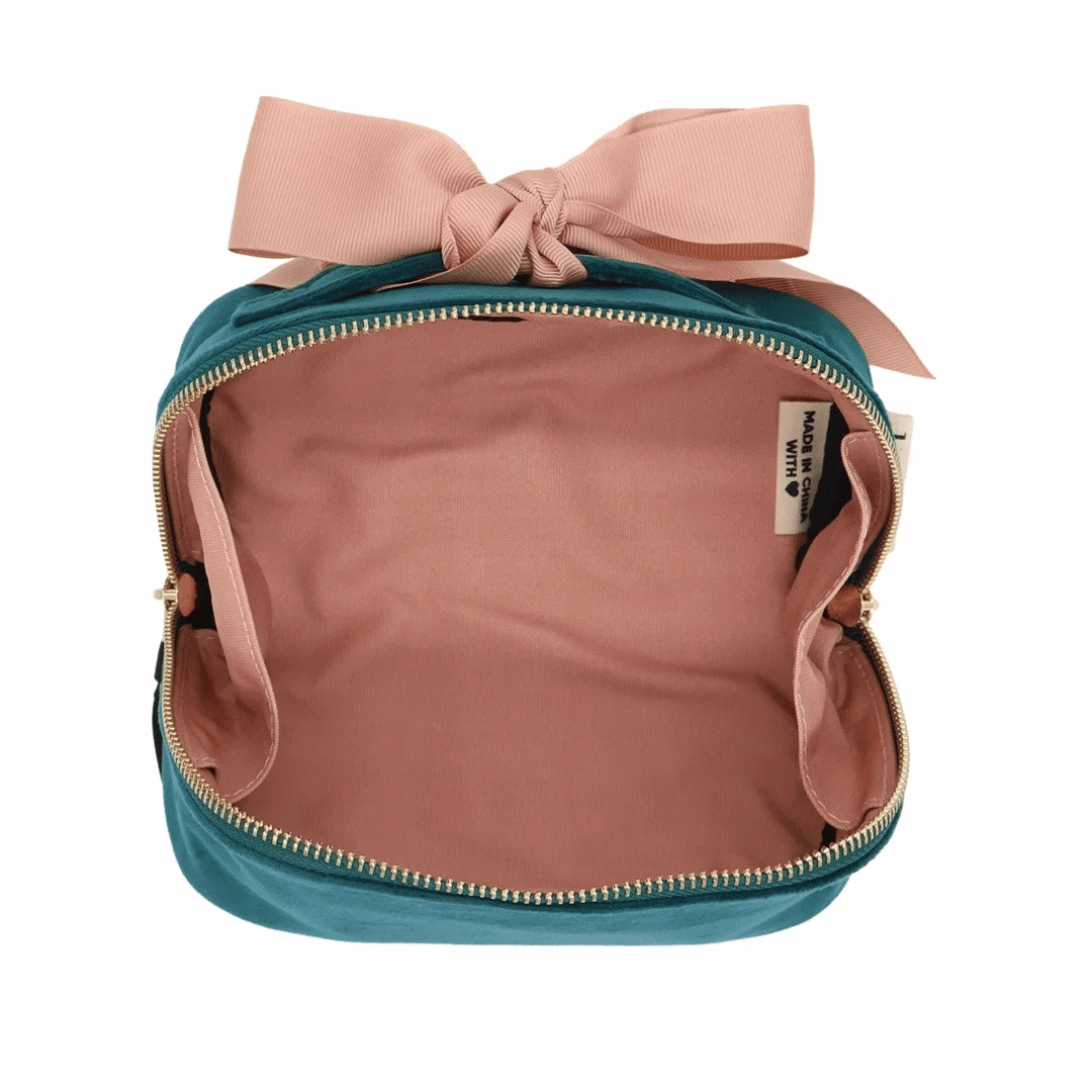 Kompaktes Akkordeon-Make-up-Etui – Samt – Aqua Teal