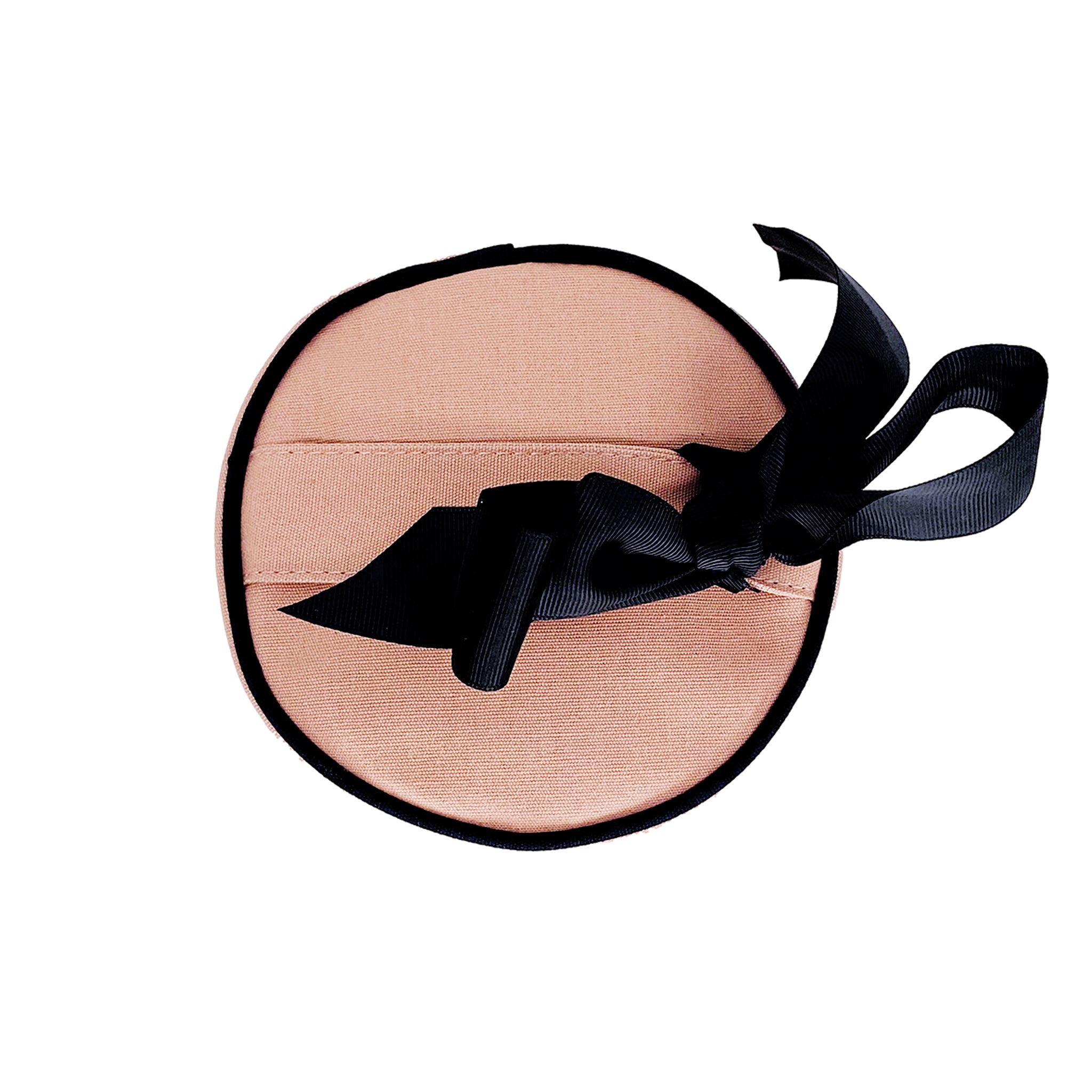 Bag-all Round Skin Care Case with Handle in blush pink, featuring black trim and decorative bow, perfect for organizing beauty products and travel essentials