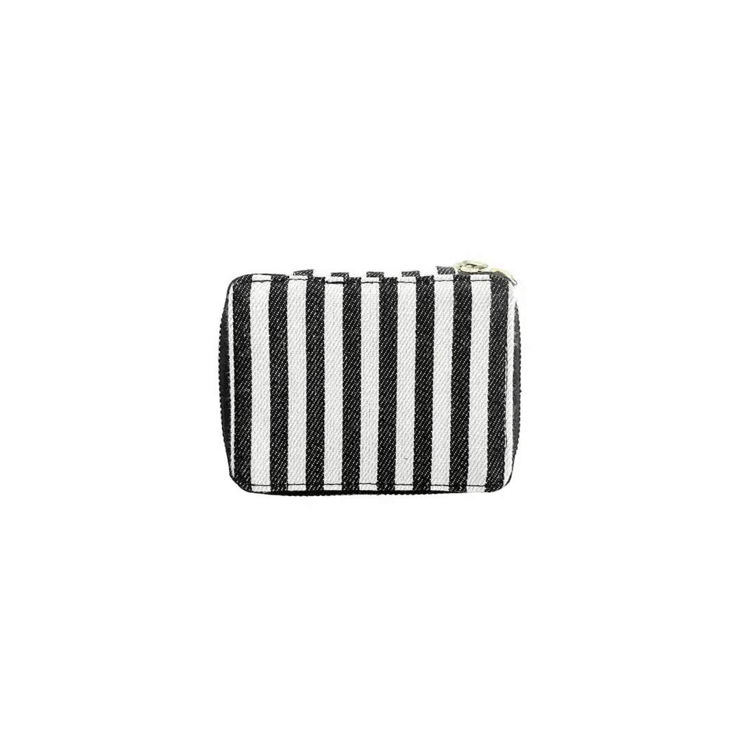 Bag-all Pill Organizing Case with Weekly Pill Organizer in black and white striped cotton, featuring secure zipper closure and compact travel-friendly design