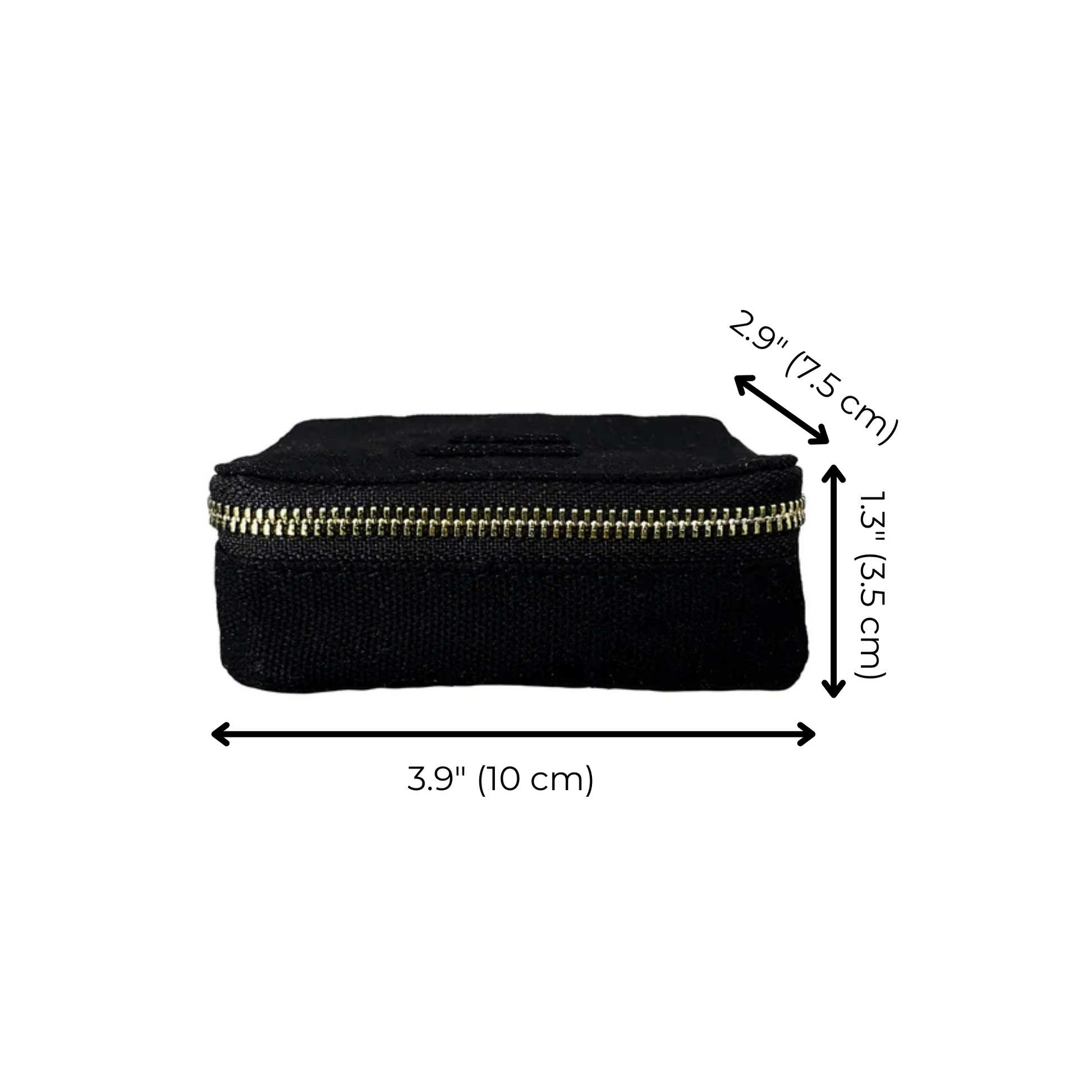 Bag-all Black Pill Organizing Case with Weekly Pill Organizer, compact cotton travel case with zipper closure, measures 3.9x2.9x1.3 inches, perfect for daily medication storage