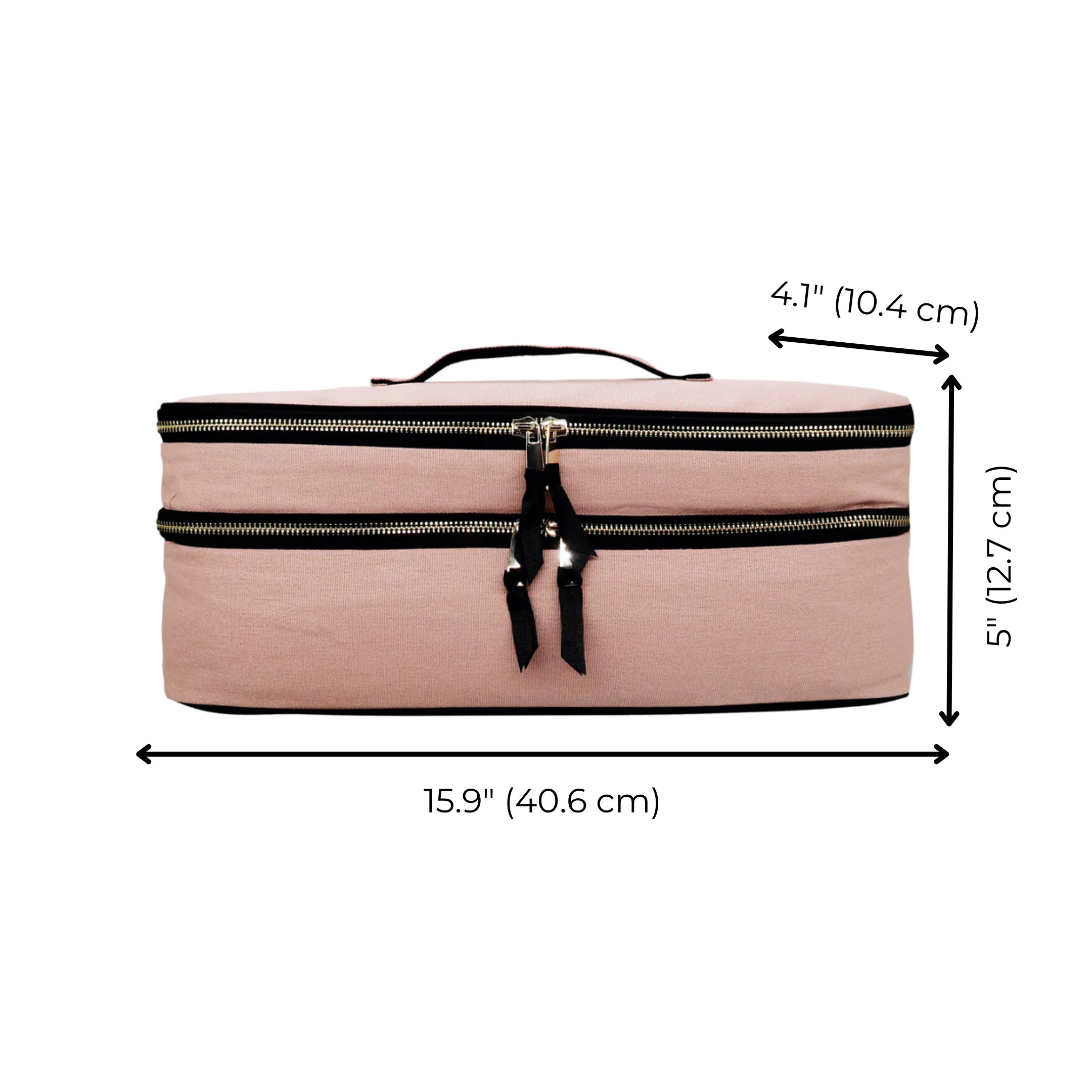 Bag-all Double Hair Tools Travel Case in Pink/Blush with dual compartments, heat-protective lining, and secure bands for Airwrap parts, sized 15.9x5x4.1 inches