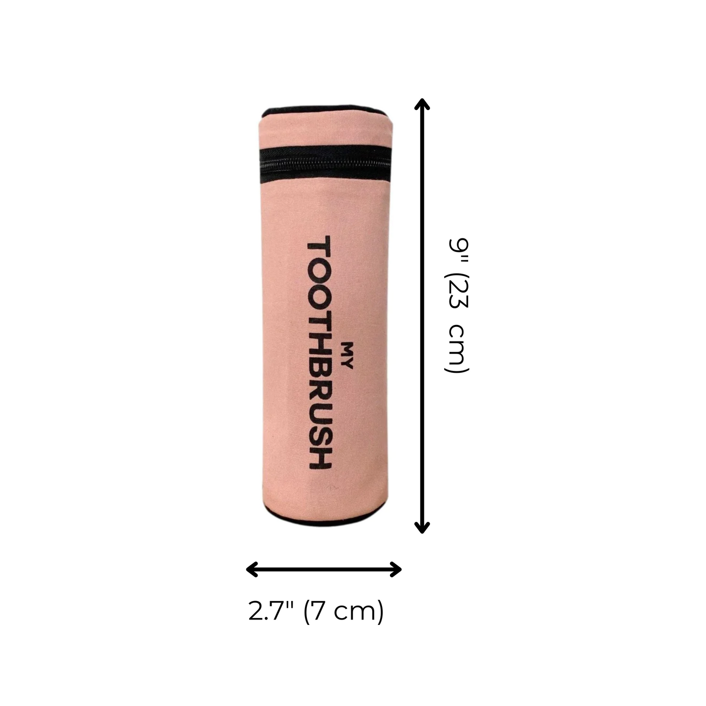 Bag-all Pink Toothbrush Travel Case - Cylindrical organizer in blush color with black trim, measuring 9.1 x 2.7 inches, fits multiple toothbrushes and toothpaste
