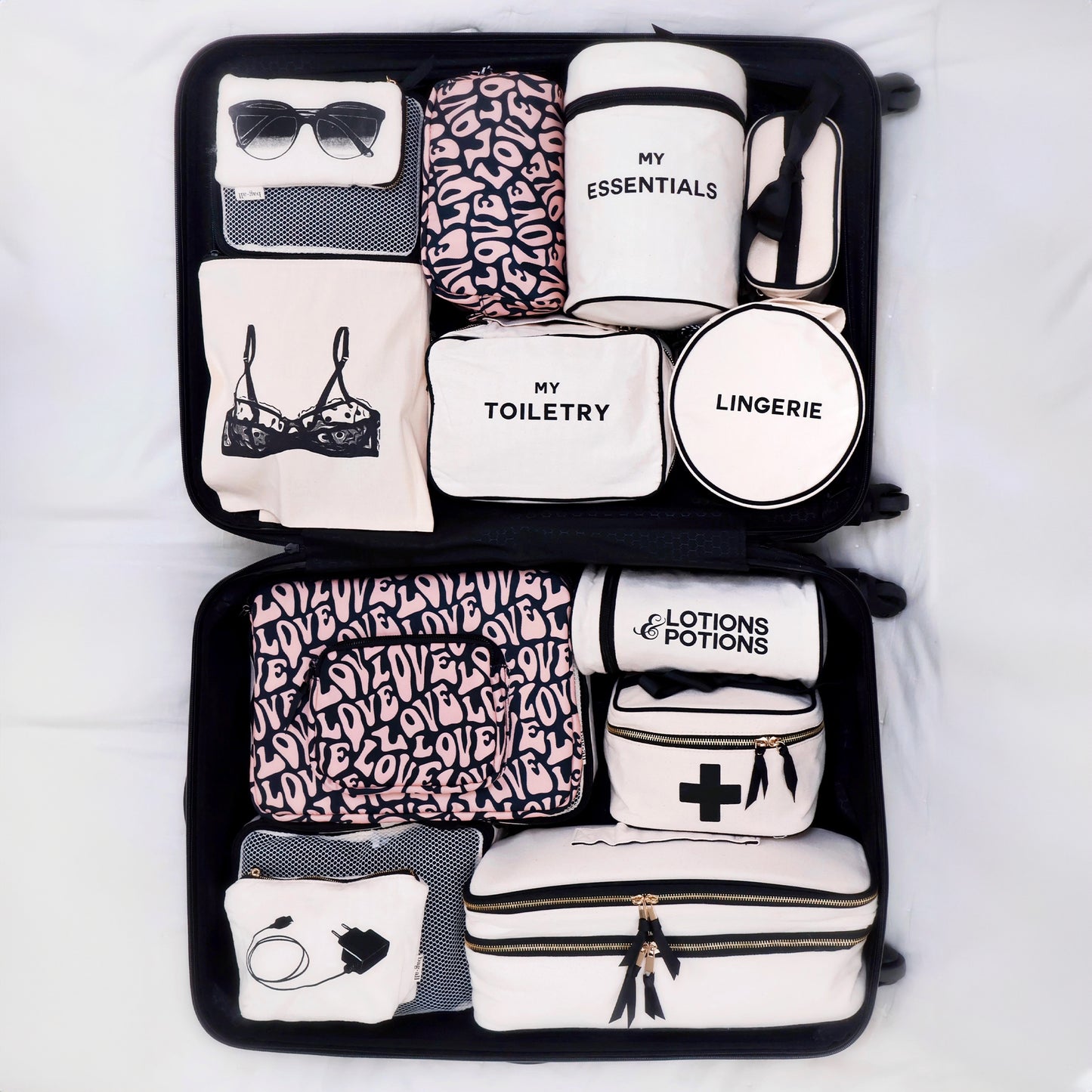 Bag-all pink love pattern laptop case with charger pocket organizer featuring padded protection and recycled materials for 13-inch devices