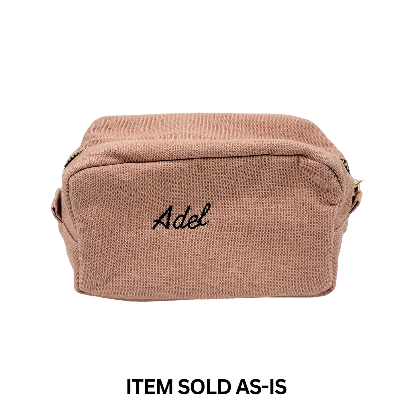 Small pink blush toiletry pouch with faulty Adel monogram, final sale, Bag-all unique item sold as-is