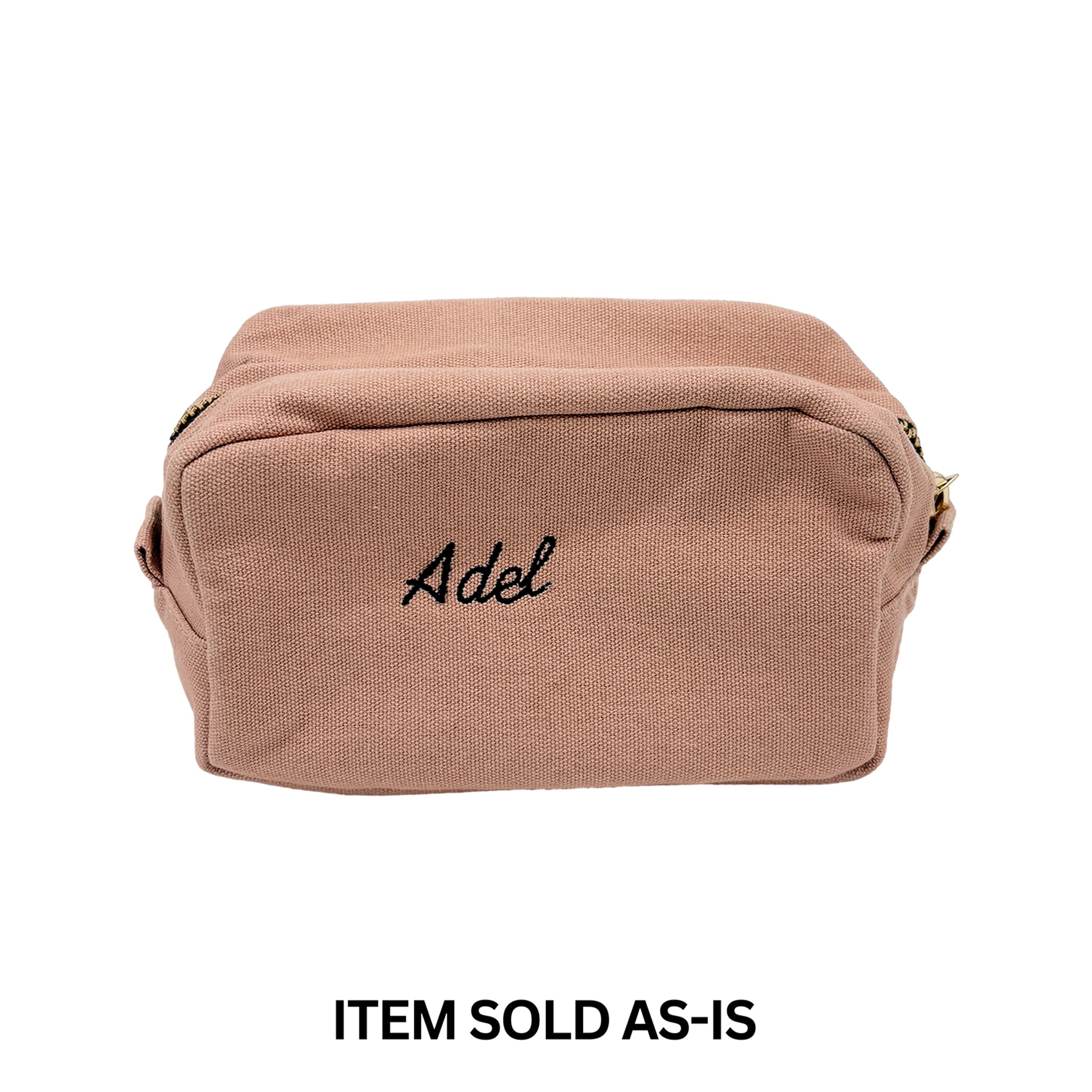 Small pink blush toiletry pouch with faulty Adel monogram, final sale, Bag-all unique item sold as-is