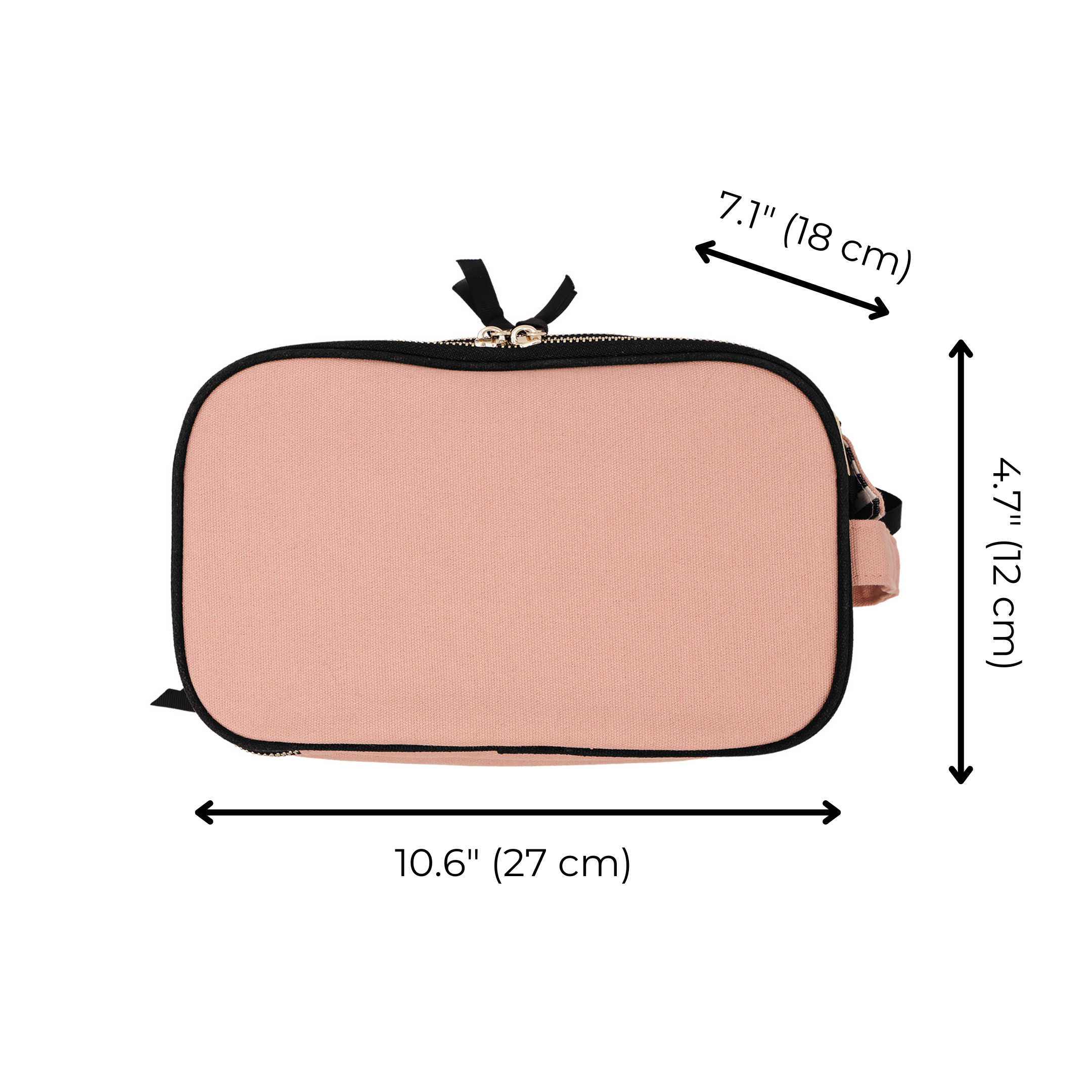 Bag-all Triple Travel & Hobby Organizer in pink blush with dimensions for compact, stylish storage and easy carrying