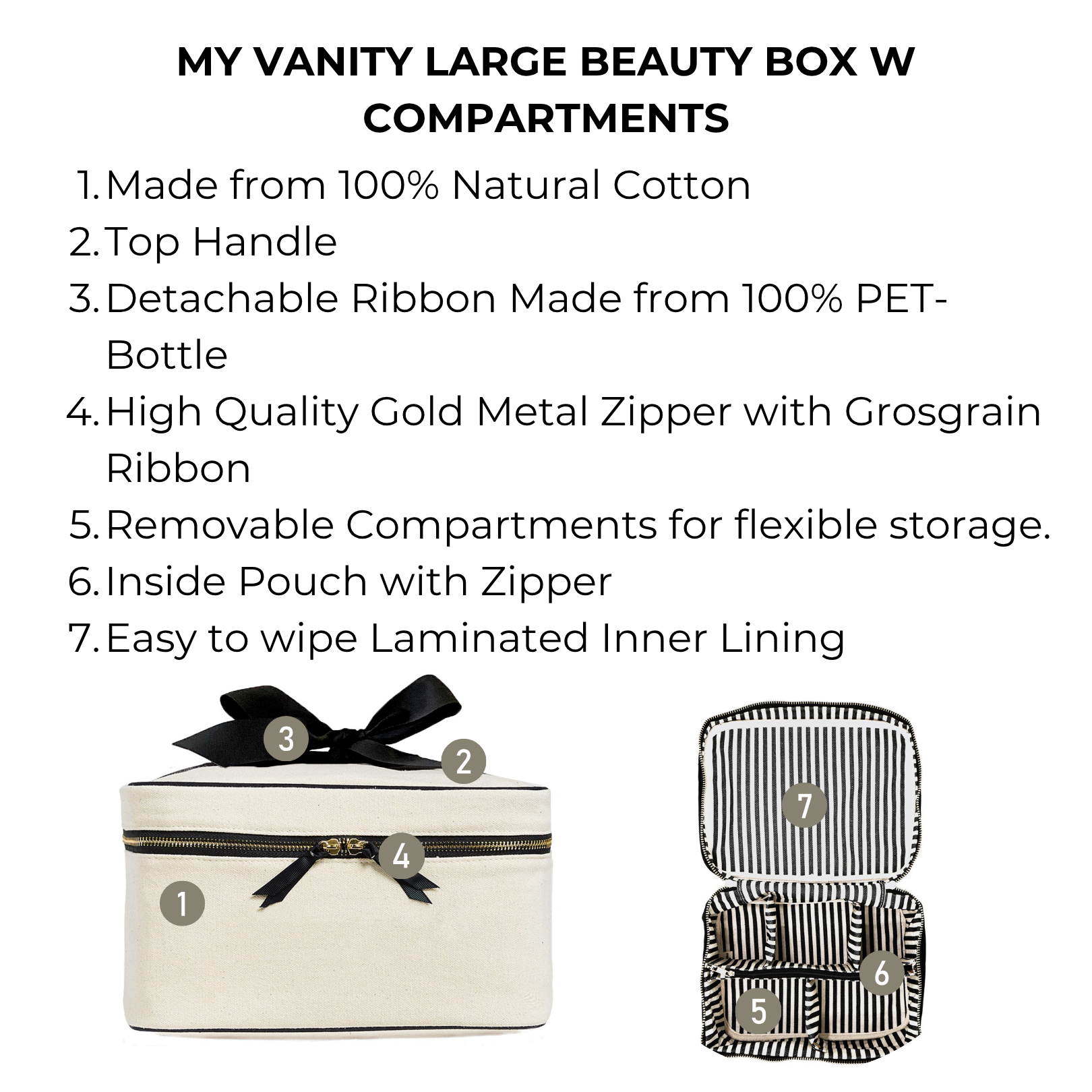 Large Beauty Box with Insert Organizer 'Vanity' – Cream