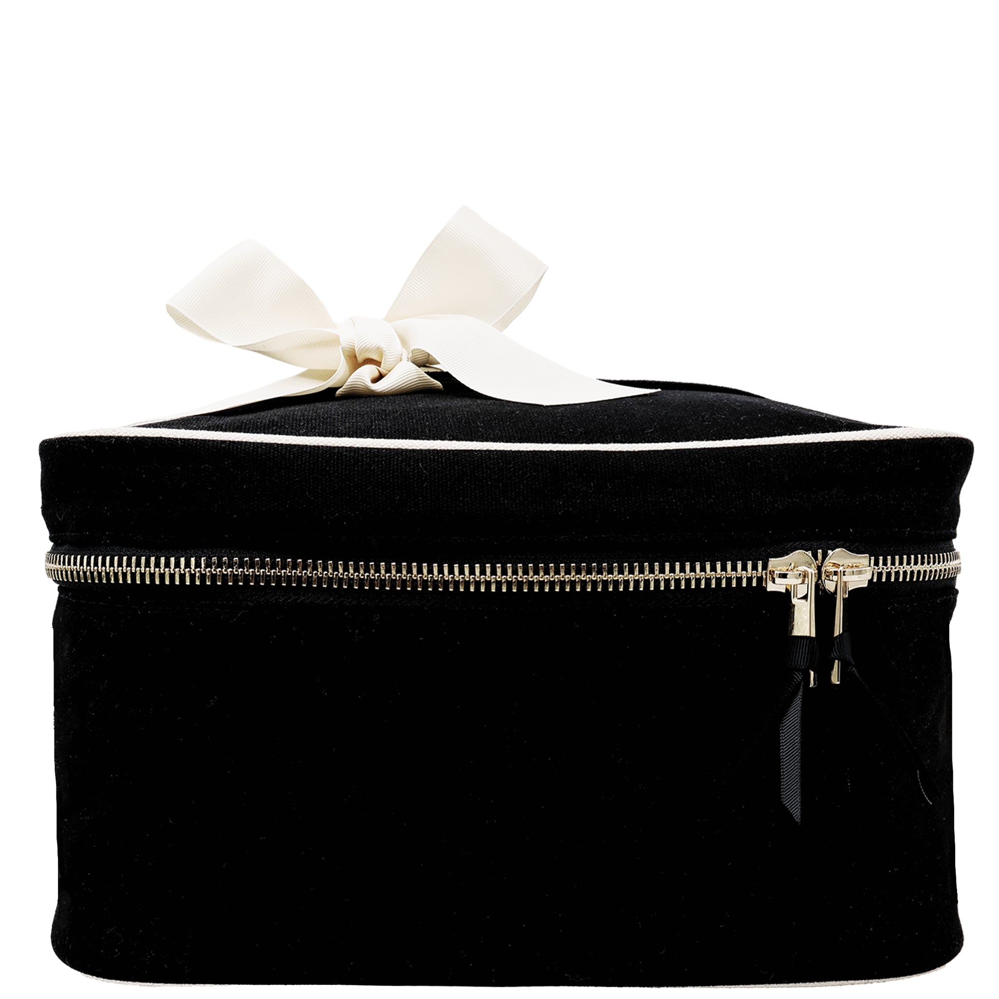 Black Vanity Case with removable insert organizer, natural cotton, wipeable lining, grosgrain bow by Bag-all