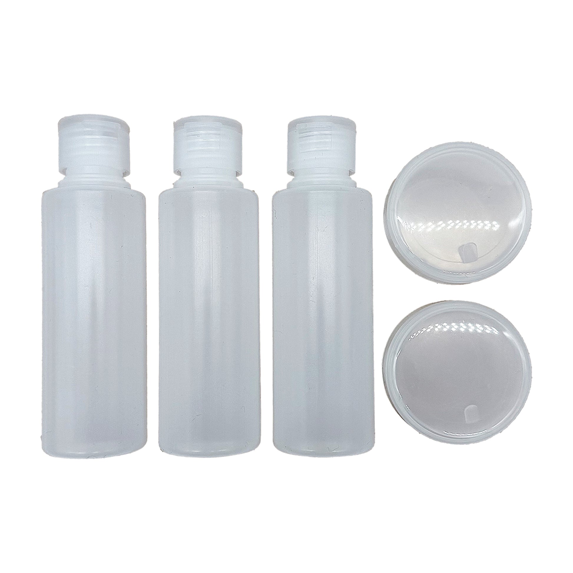 Set of clear travel bottles and jars for liquids included with Bag-all Carry On Liquids Case in black for easy packing