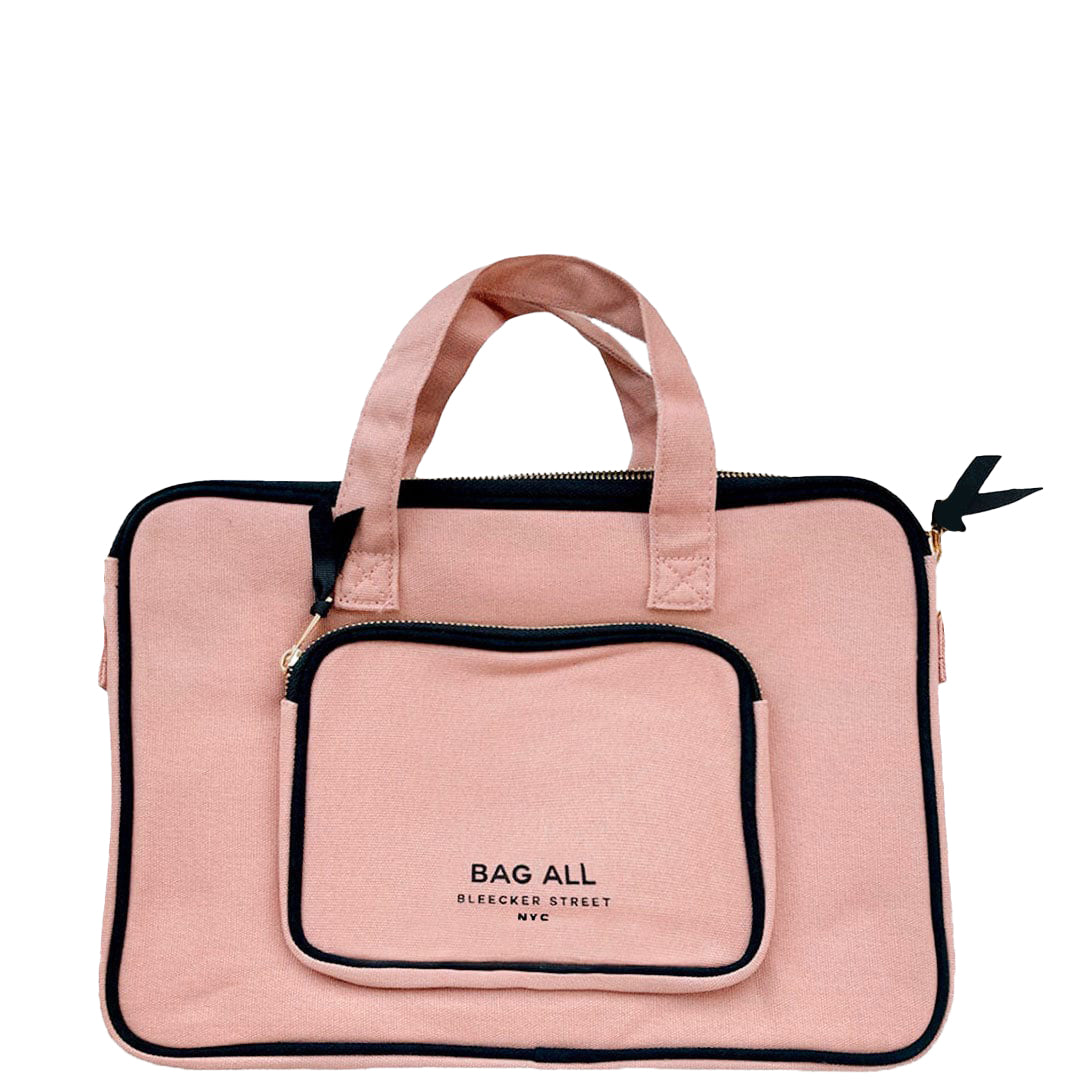 Bag-all Pink Laptop Case 13" with Charger Pocket - Elegant blush cotton sleeve with front storage pocket, padded interior, perfect for 11-13" devices, stylish protection