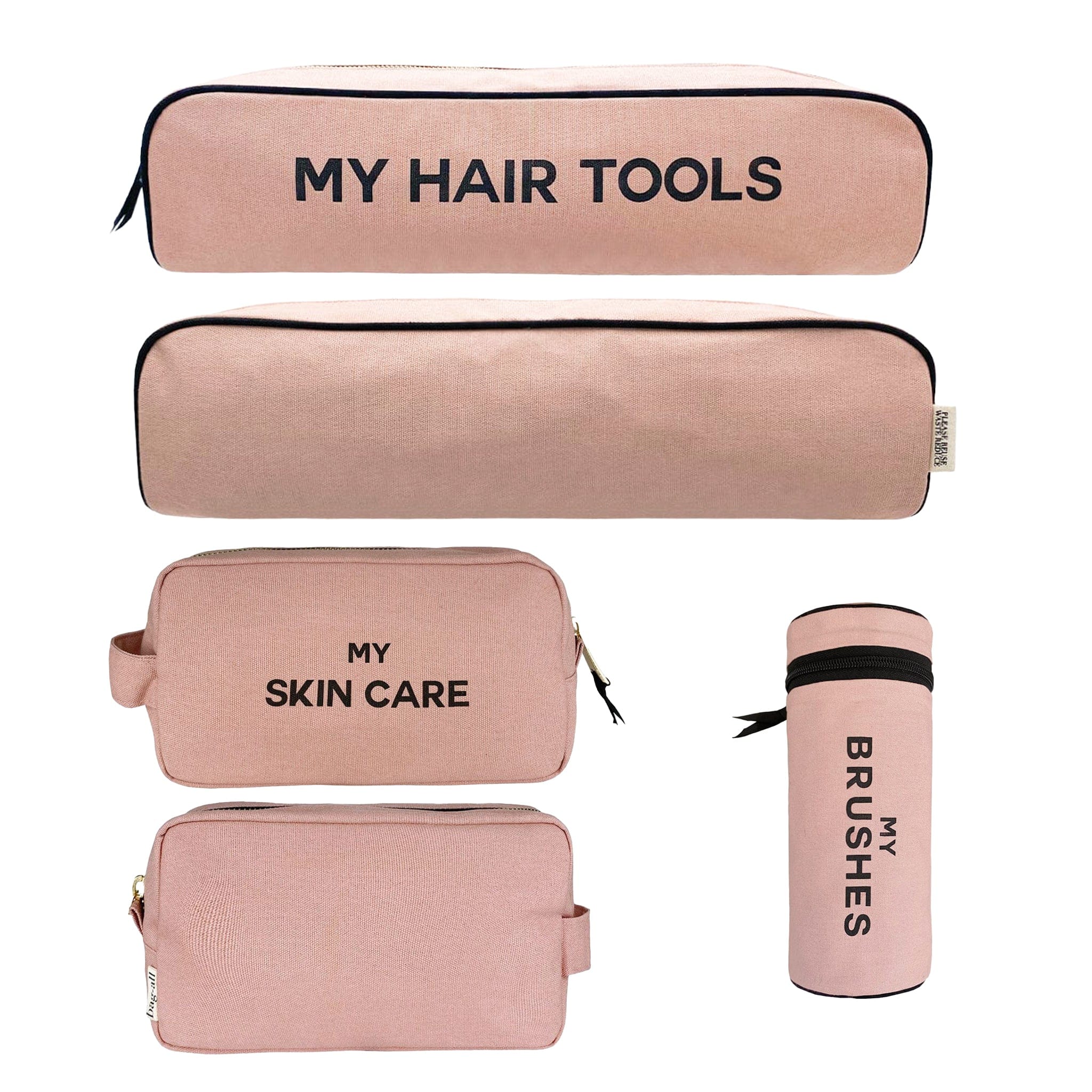 Bag-all Pamper Gift Set Deal 3-Pack in Pink/Blush featuring cotton organizer cases for hair tools, brushes, and skincare essentials, perfect for travel and home organization