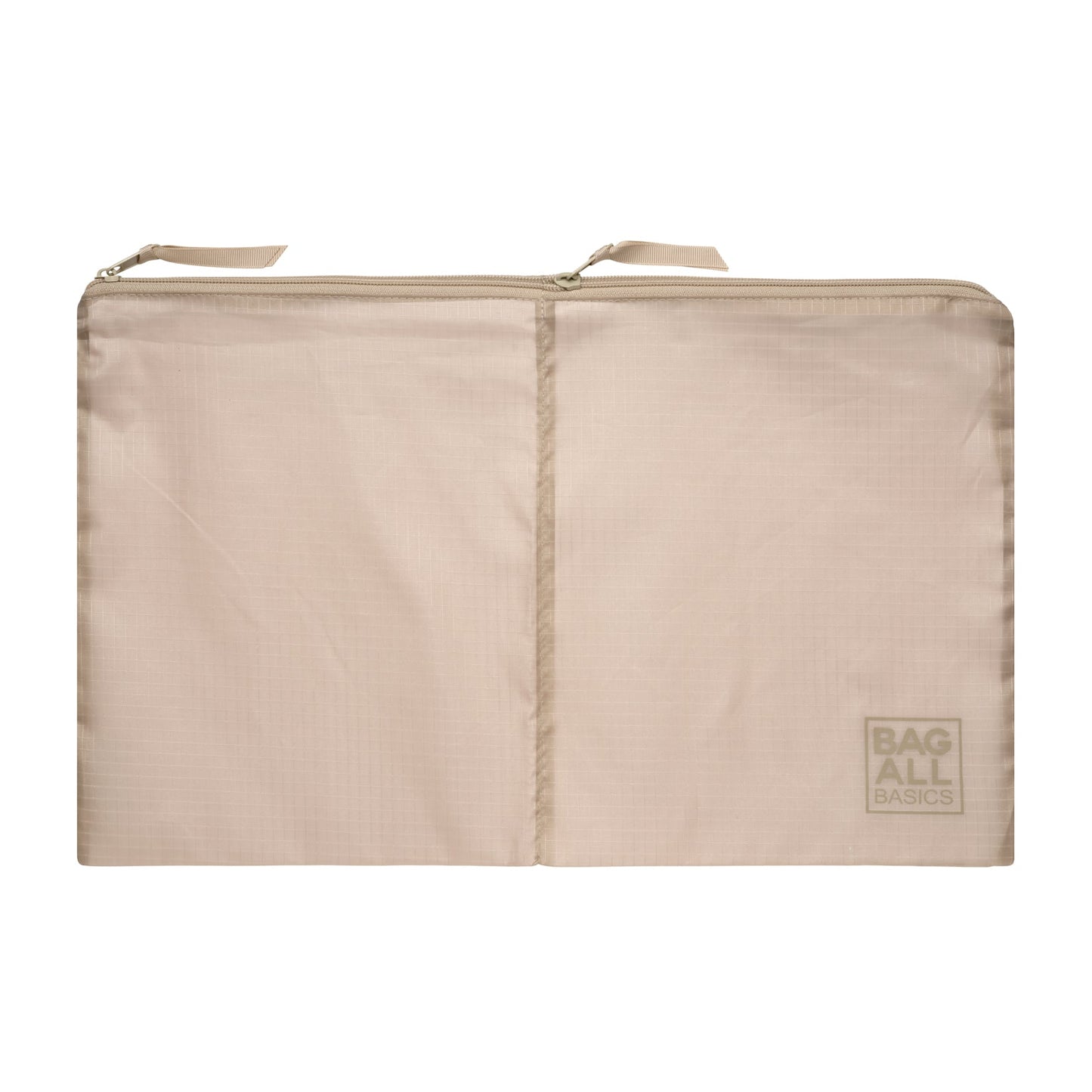 Bag-all Packing Bags Set in recycled nylon, 5-pack, taupe - sustainable travel organizer with dual compartments made from repurposed plastic bottles