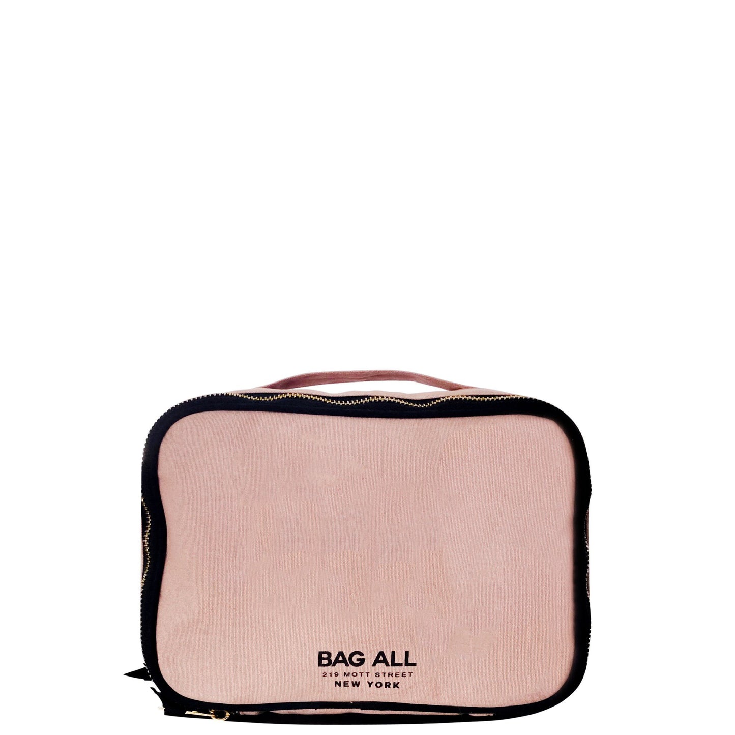 Bag-all Double Sided Multi Use Case in Pink/Blush with dual compartments, elastic straps, mesh pocket and carry handle. Perfect organizer for sewing, makeup, or stationery.