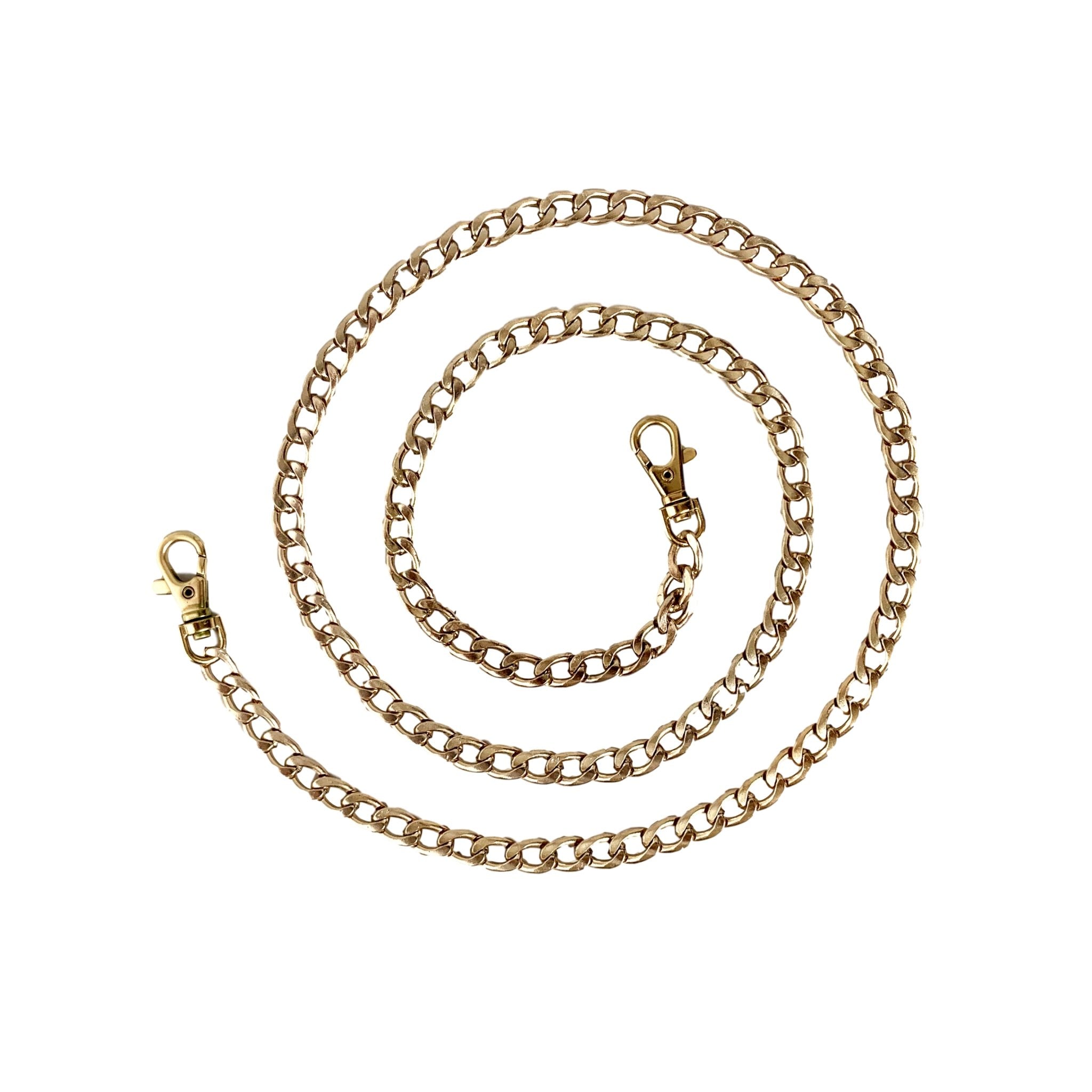 Bag-all Gold Chain - Elegant metallic curb chain strap with clasps, versatile accessory for computer cases and bags, featuring durable gold-toned links in spiral layout