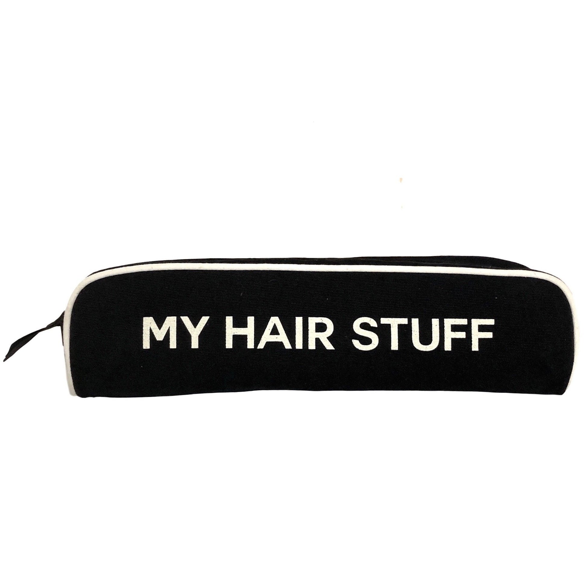 Bag-all My Hair Stuff black cotton travel case with white trim and text, part of Deal Gift Set 4-pack for travel and home organization