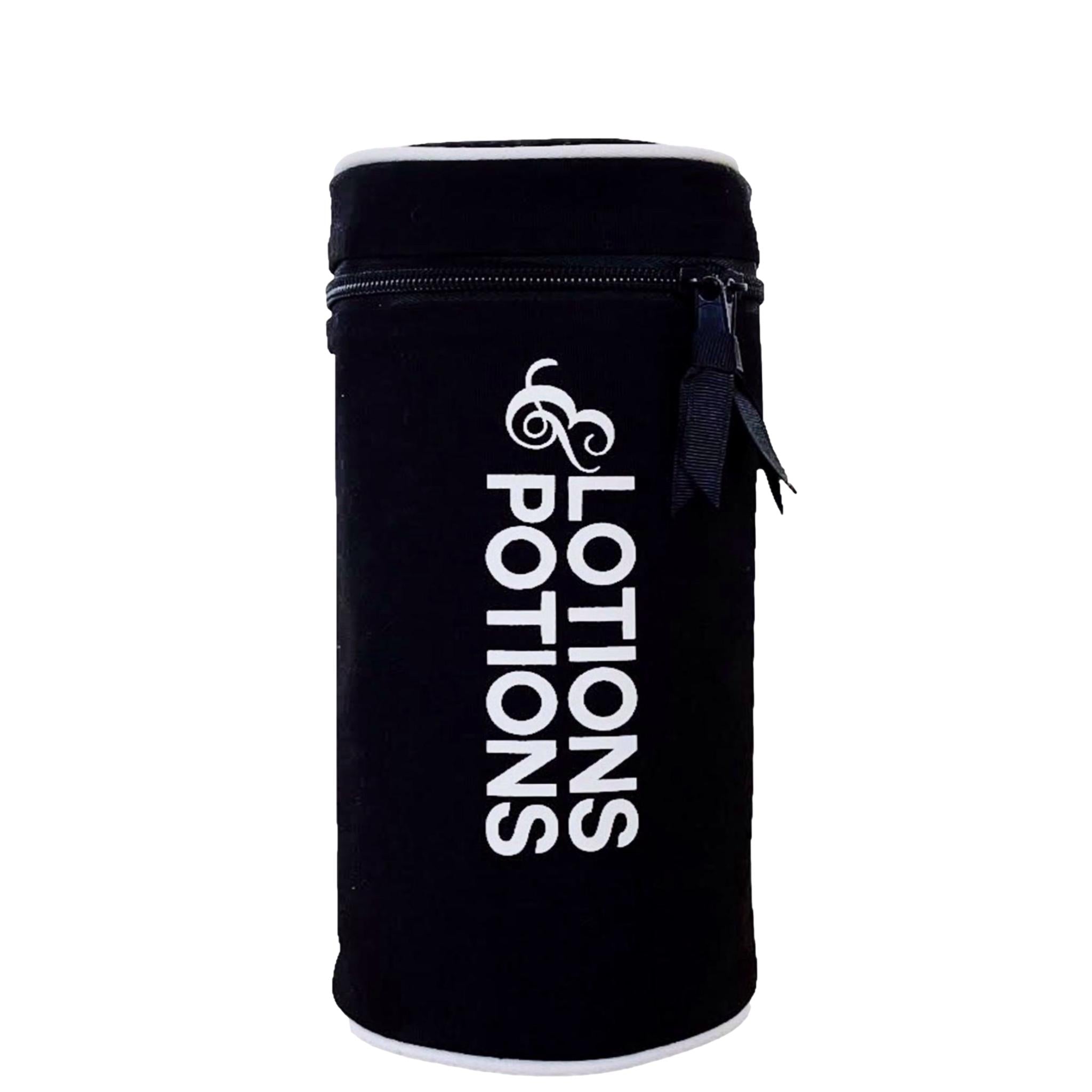 Bag-all Lotions & Potions Travel Case in black - waterproof cotton toiletry organizer with zipper closure, perfect for storing multiple bottles and travel essentials