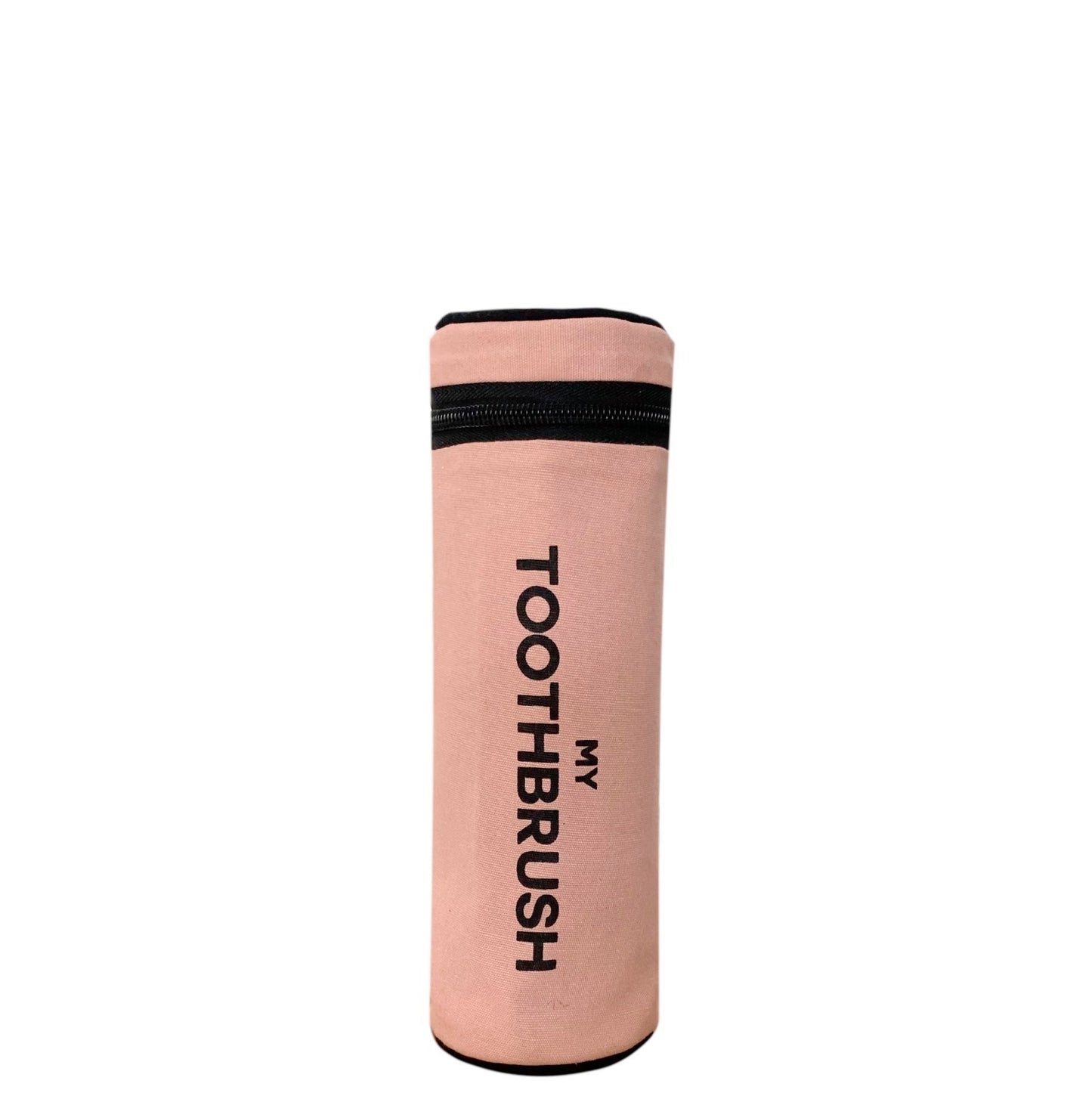 Bag-all Deal Gift Set pink toothbrush case with black zipper and text, part of 4-pack travel and home organization collection in blush pink