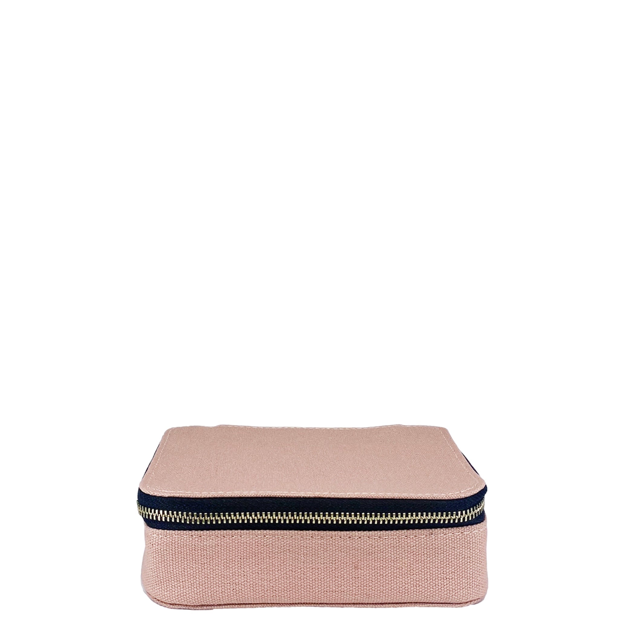 Bag-all Pink Cosmetics/Trinket Box with gold zipper - stylish storage solution for makeup and accessories, featuring striped interior lining