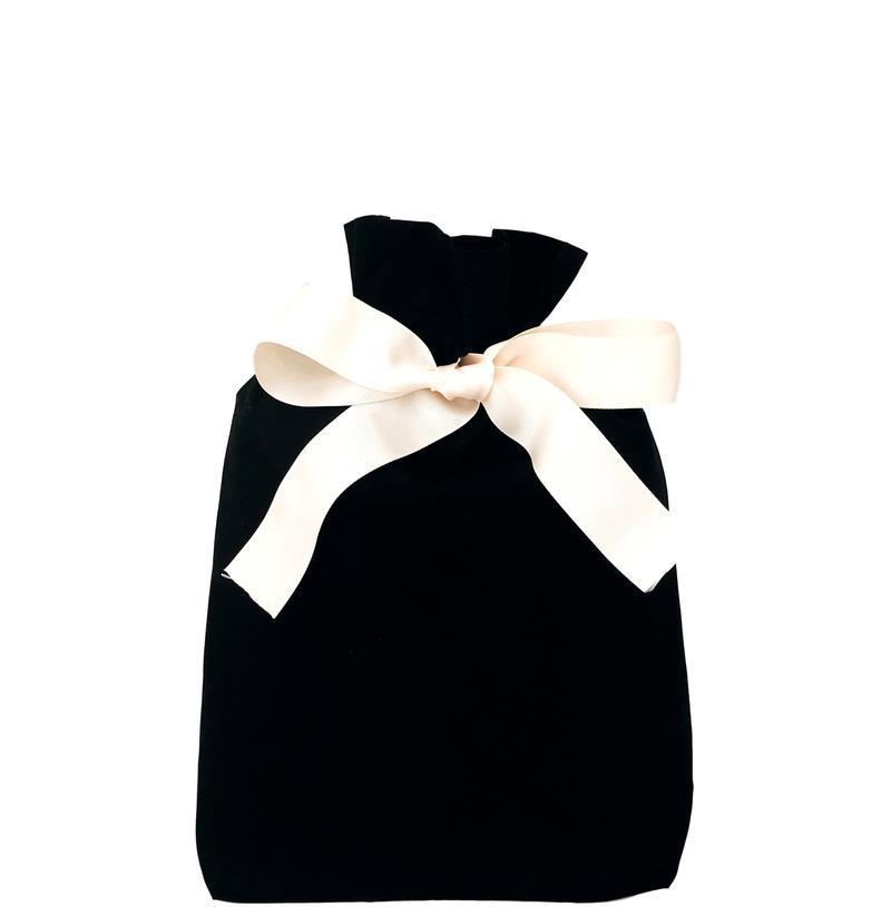 Bag-all Gift Bag Black Medium - Elegant reusable fabric gift bag with cream bow, perfect for sustainable gift-giving and eco-friendly wrapping