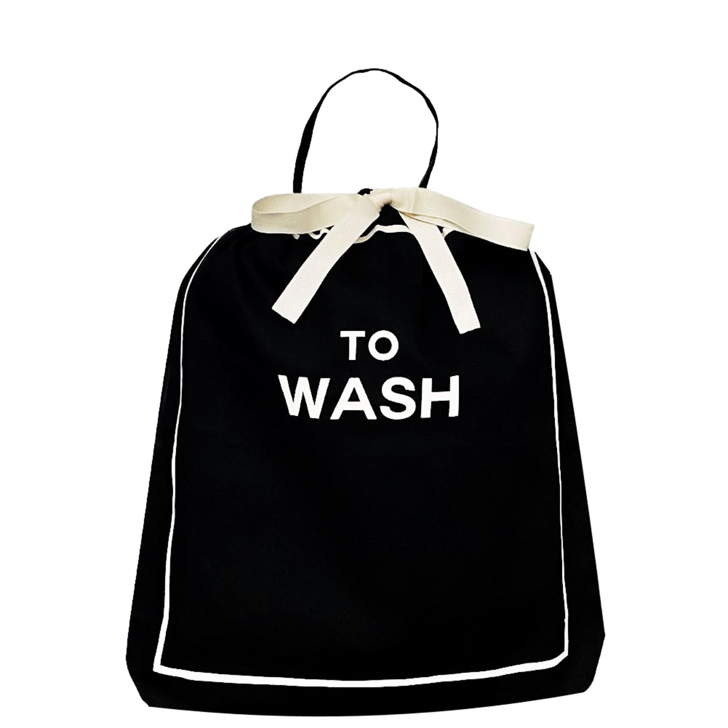 Bag-all Deal Gift Set 4-pack black cotton travel organizers featuring To Wash laundry bag with cream bow detail, perfect for home and travel organization