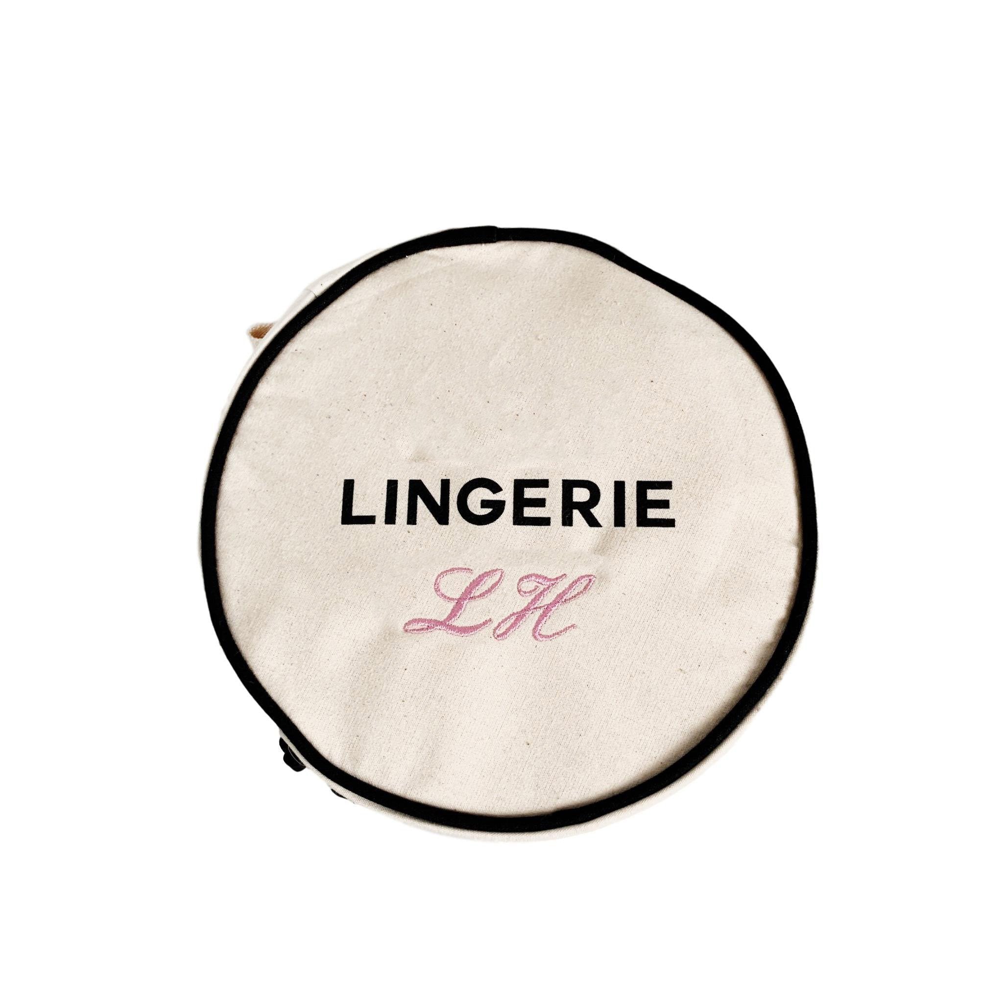 Bag-all Deal Gift Set for Her: cream cotton organizing cases featuring monogrammed lingerie, makeup, and jewelry storage with striped lining and quality zippers
