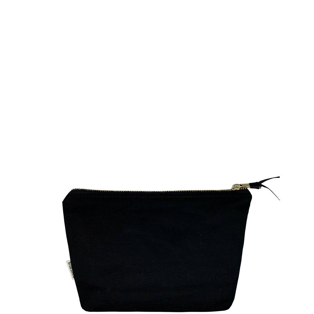Bag-all My Makeup Pouch in classic black canvas with waterproof coated lining, gold zipper closure, perfect for organizing daily beauty essentials
