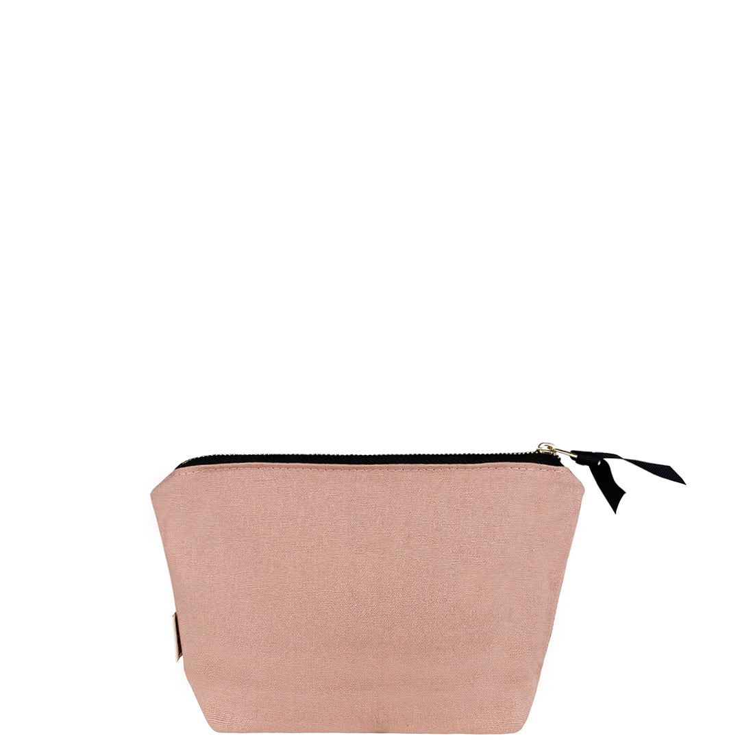 Bag-all Charger Pouch in blush pink cotton with black zipper - compact travel organizer for cables and tech accessories
