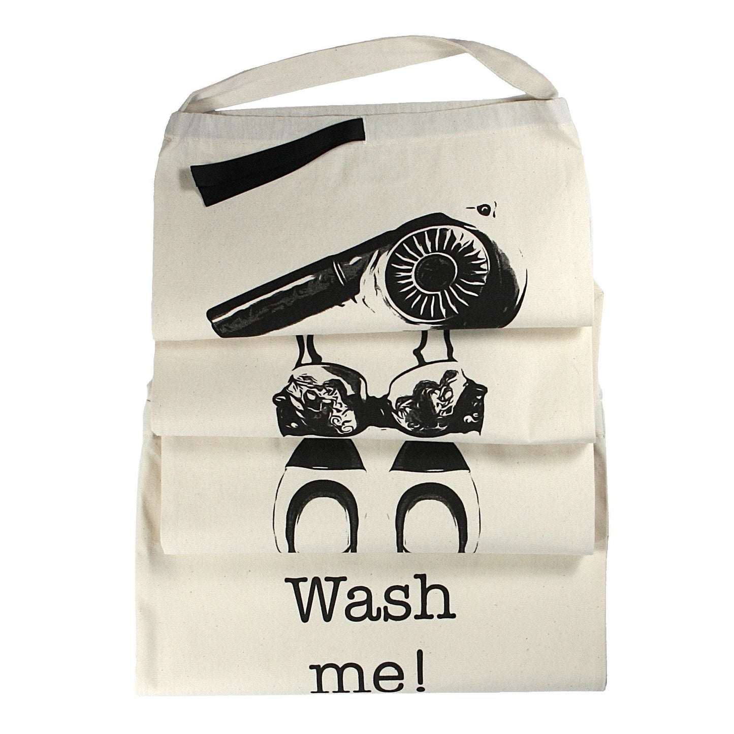 Bag-all Women's Travel Set 4-pack in cream featuring organized travel bags with cute black graphics, including laundry, hairdryer, lingerie, and shoe bags for stylish packing