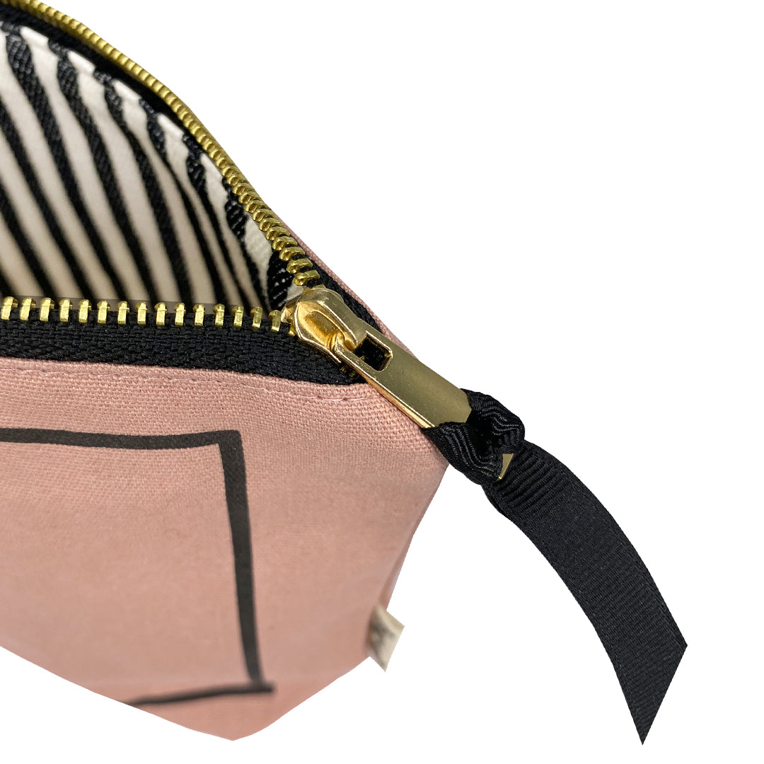 Bag-all Passport Pouch in blush pink cotton with striped lining, gold zipper closure and grosgrain ribbon pull - stylish travel document organizer with monogram option