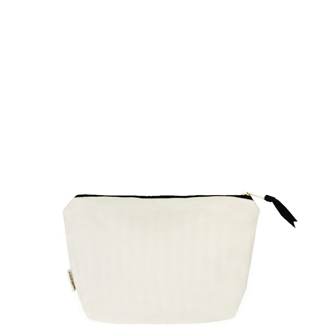 Bag-all Cream Passport Pouch - Compact cotton travel organizer with black zipper and striped lining for secure document storage