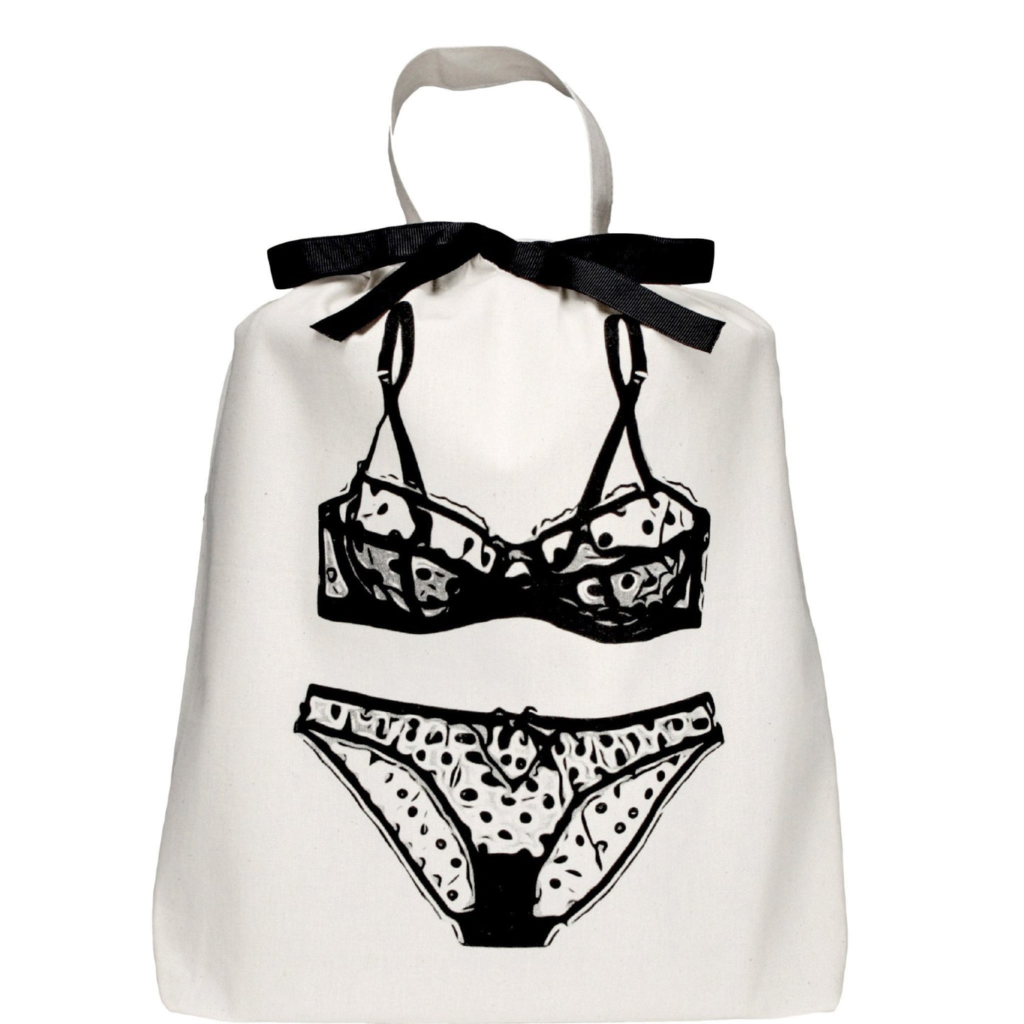 Bag-all Deal Gift Set Her Favorites cotton organizing bags featuring lingerie illustration, black ribbon closure, and white fabric - perfect storage solution