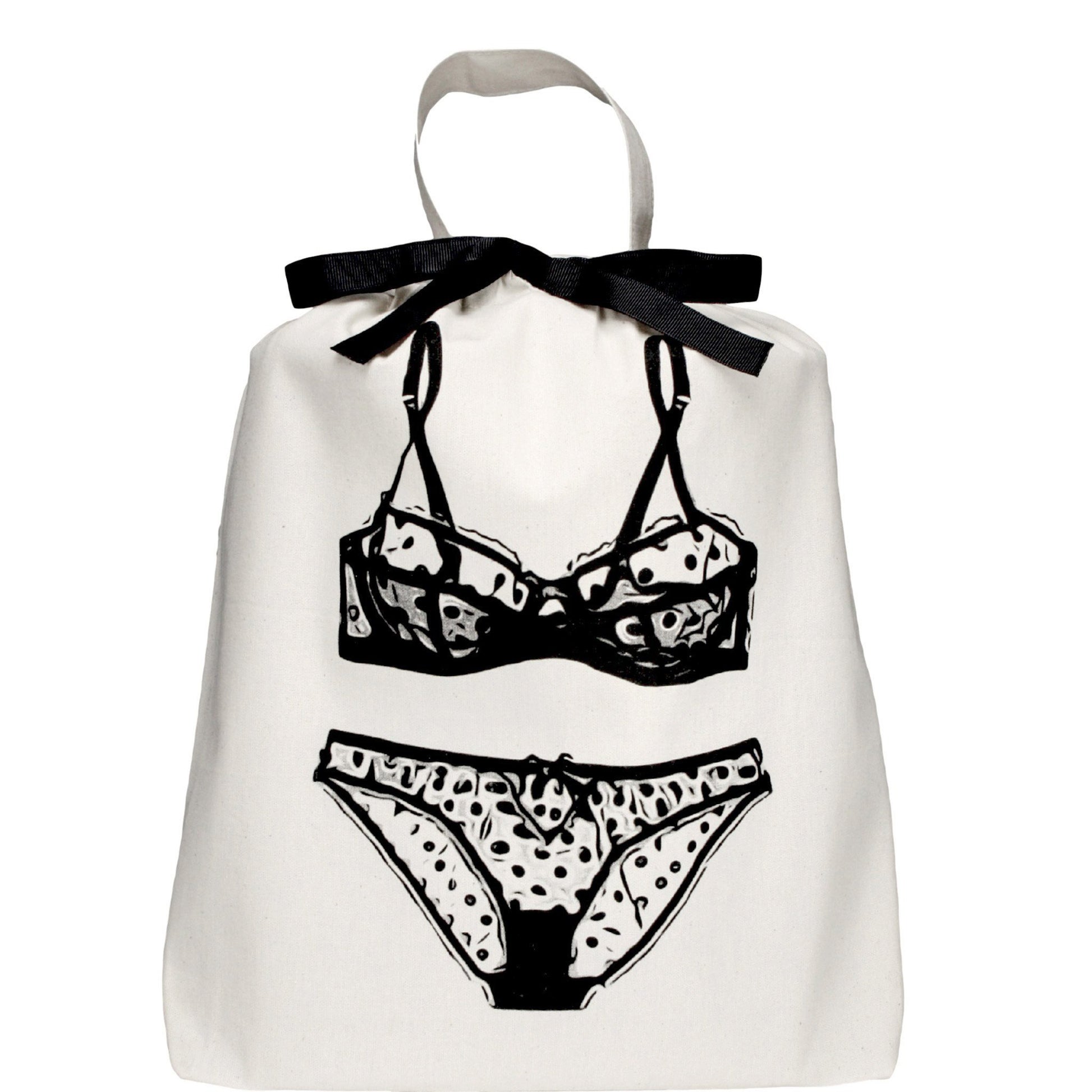 Bag-all Deal Gift Set Her Favorites cotton organizing bags featuring lingerie illustration, black ribbon closure, and white fabric - perfect storage solution