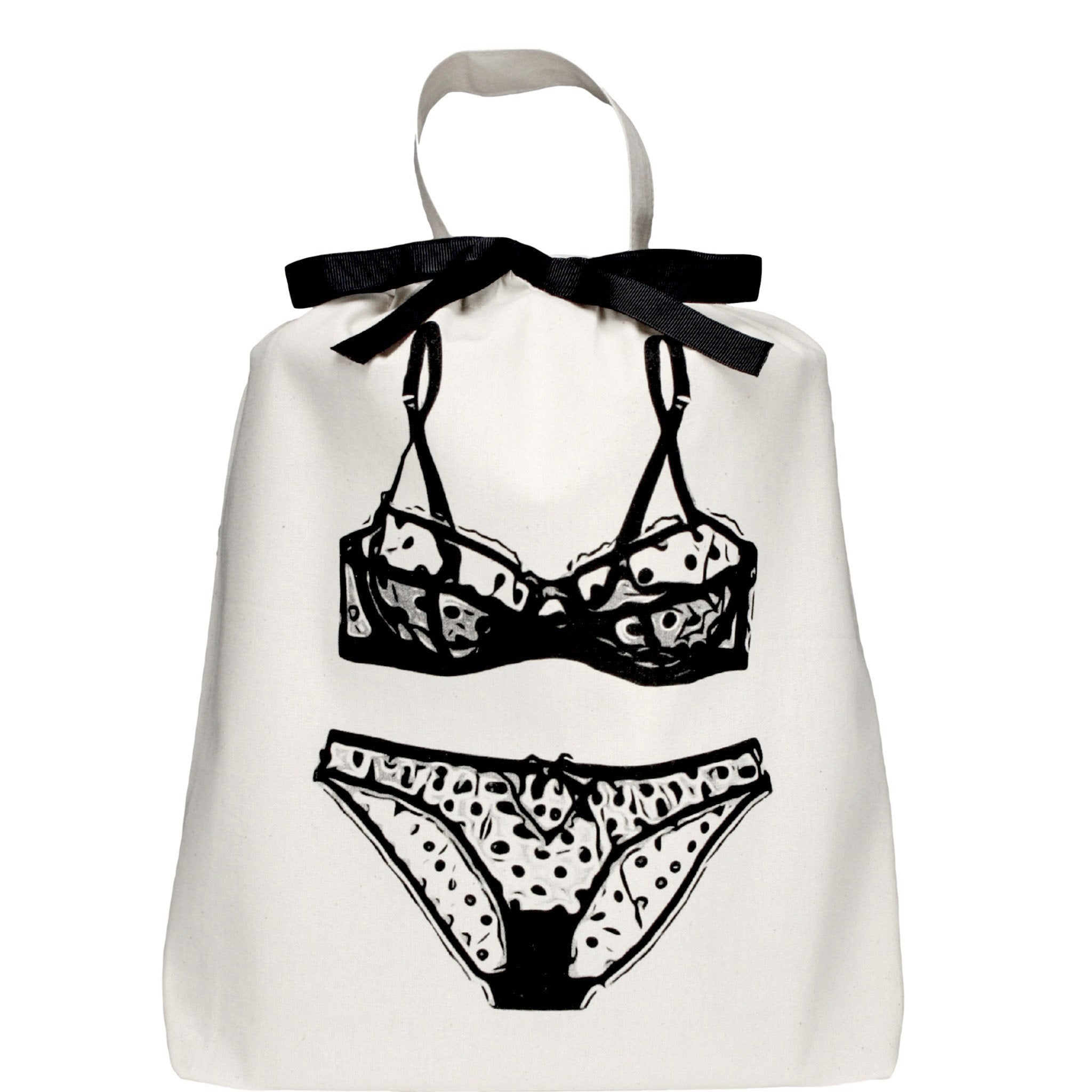 Bag-all Deal Gift Set Her Favorites cotton organizing bags featuring lingerie illustration, black ribbon closure, and white fabric - perfect storage solution