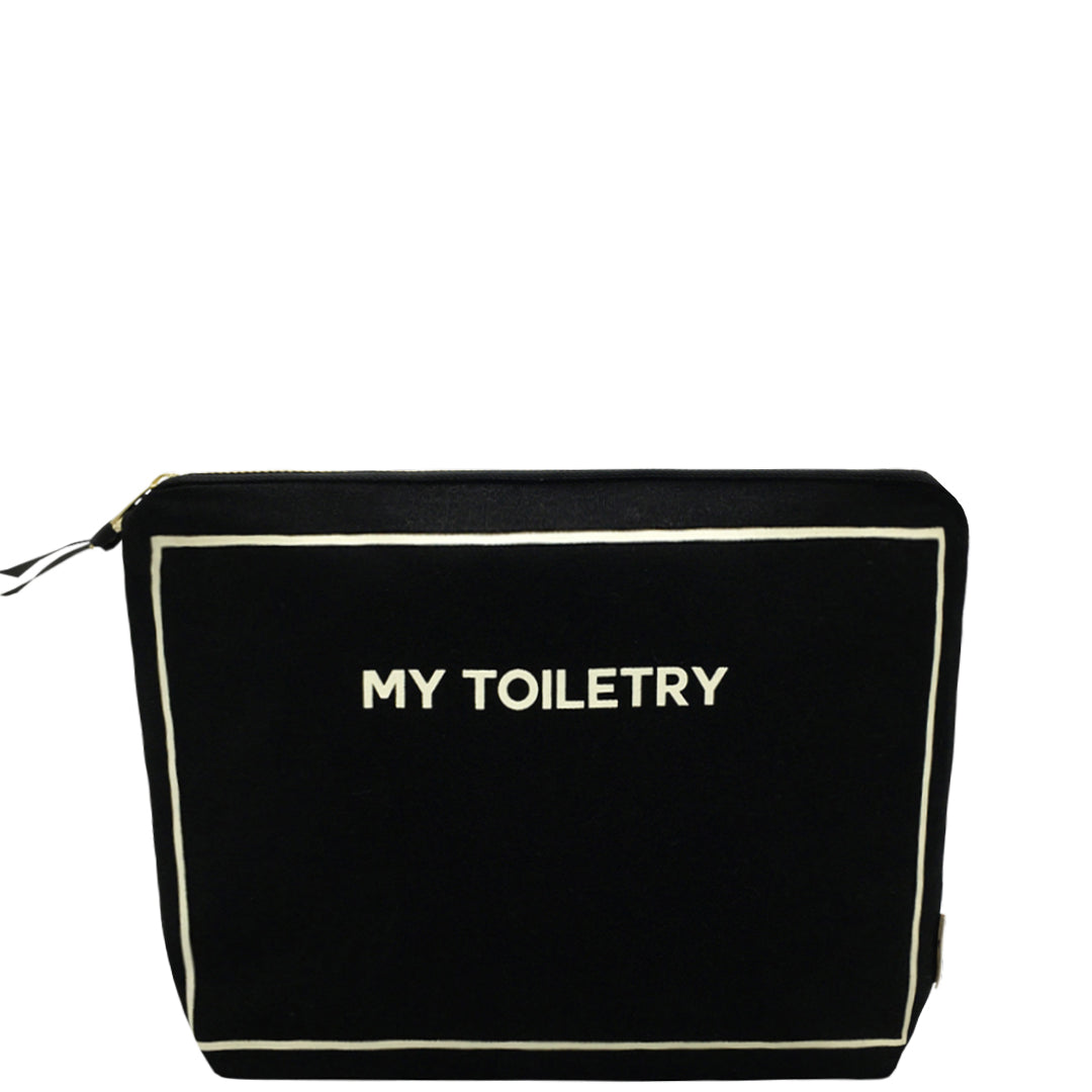 Bag-all Black Toiletry Pouch with coated lining - waterproof cotton travel case with metal zipper, perfect for organizing makeup and skincare essentials