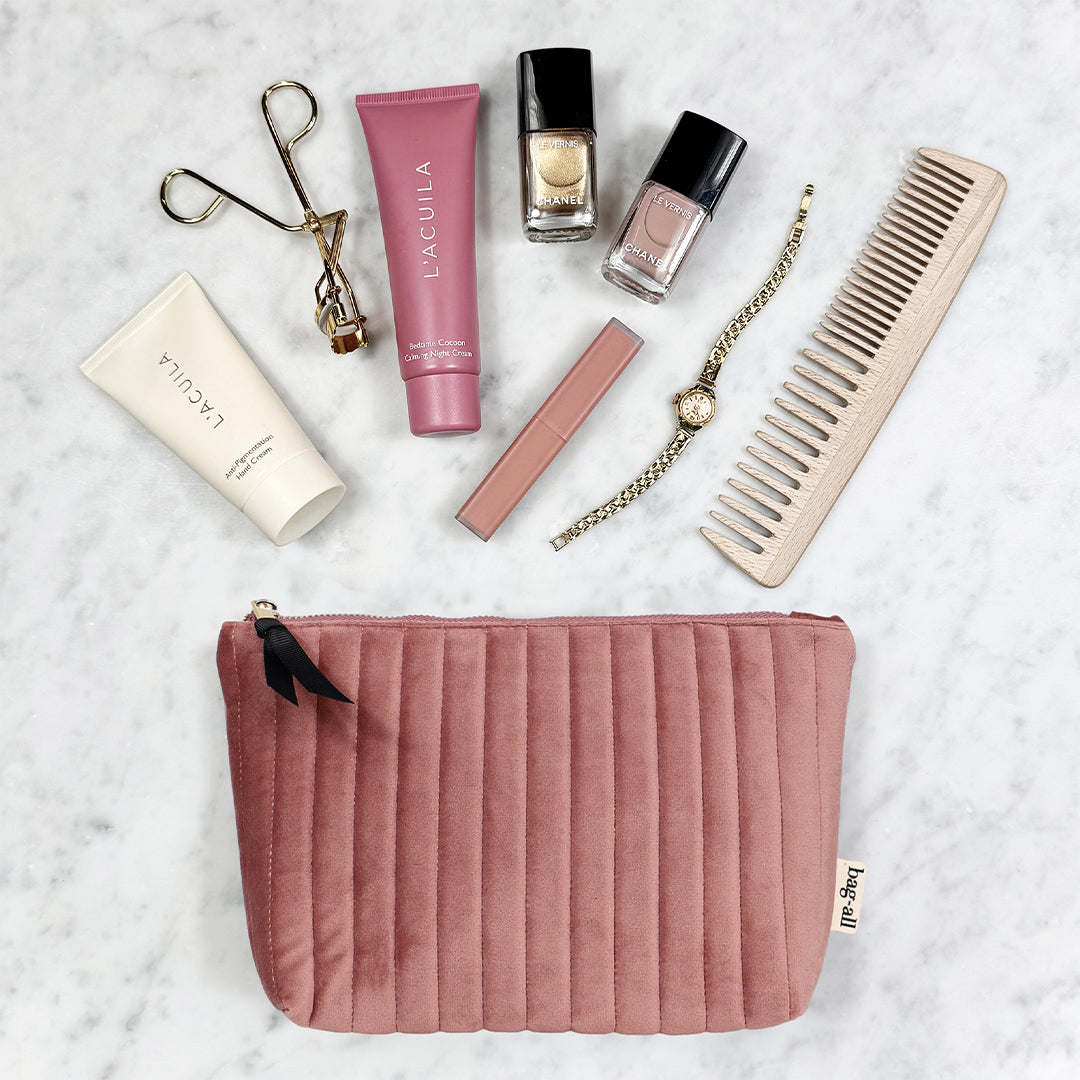 Cutest Striped Travel Gift Set Deal 3-Pack featuring a personalized cotton striped makeup pouch with zipper, ideal for travel organization by Bag-all.