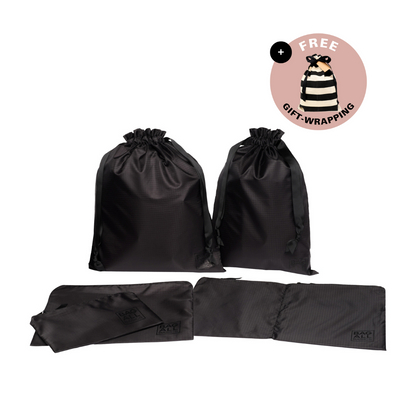 Set borse da imballaggio in nylon riciclato, confezione da 5, nero