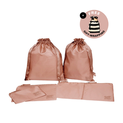 Packing Bags Set in Recycled Nylon, 5-pack, Pink/Blush