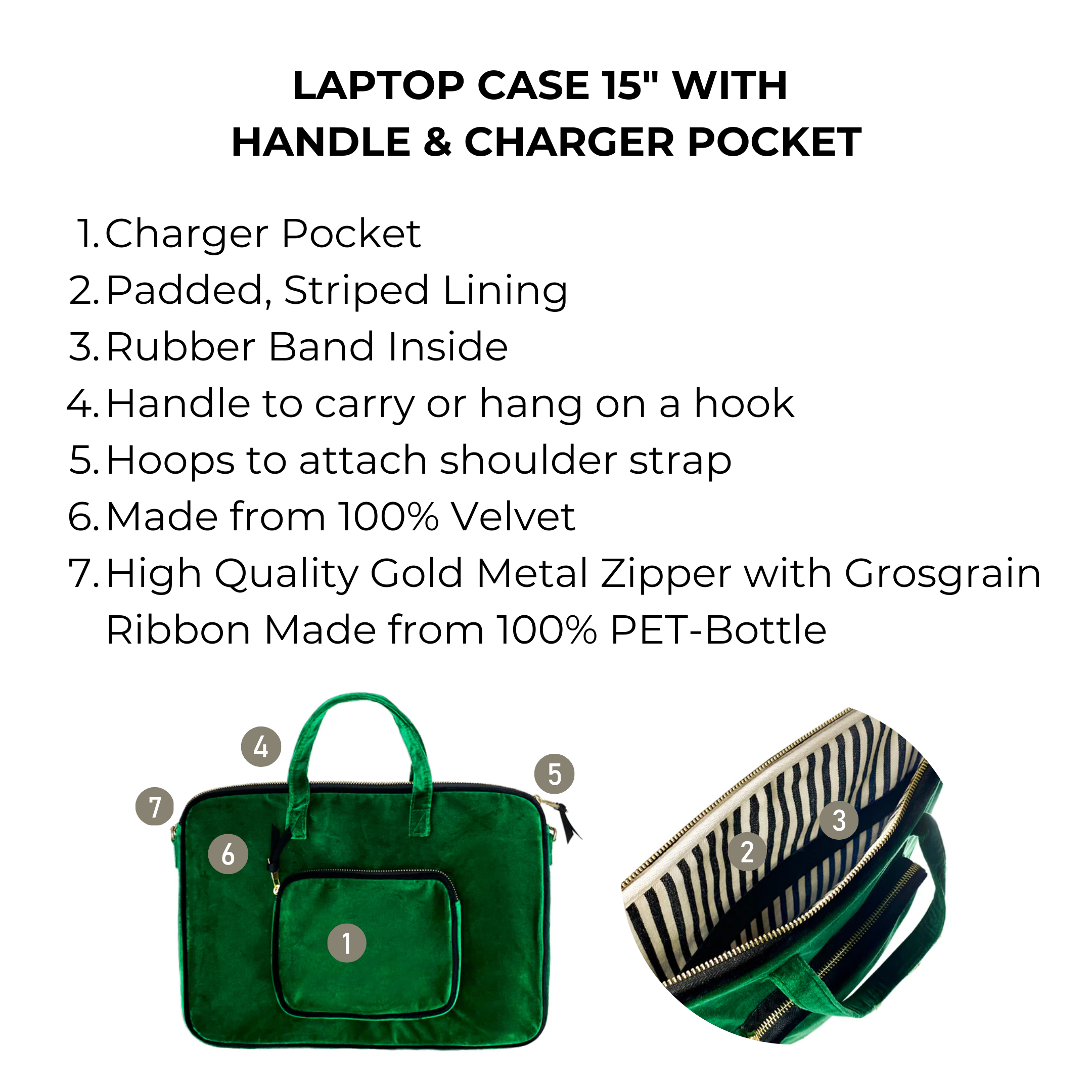 Laptop Case 15", Chain & Charger Pocket, Green Velvet | Bag-all