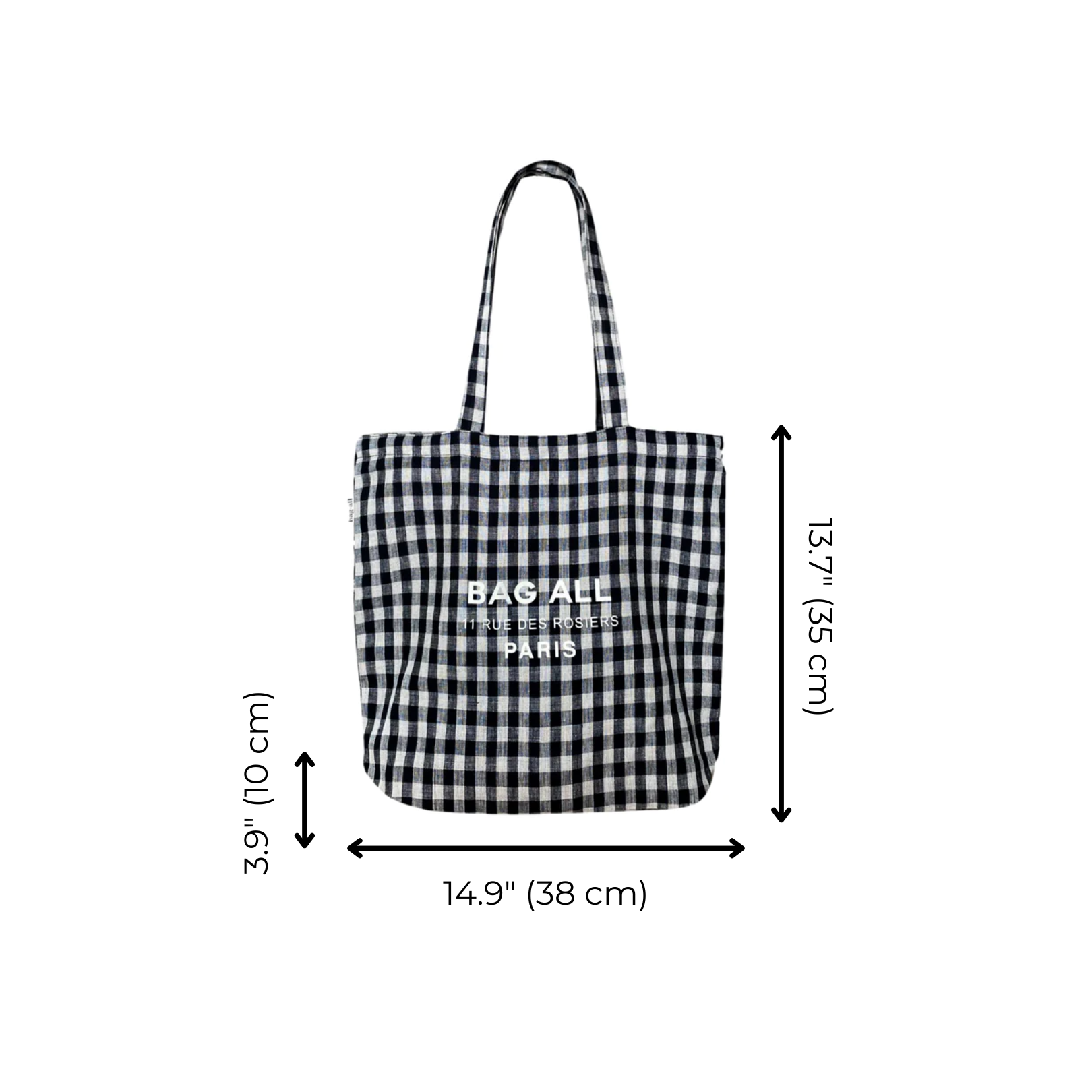 Paris Le Marais Tote with Zipper and Inside Pocket, Gingham | Bag-all