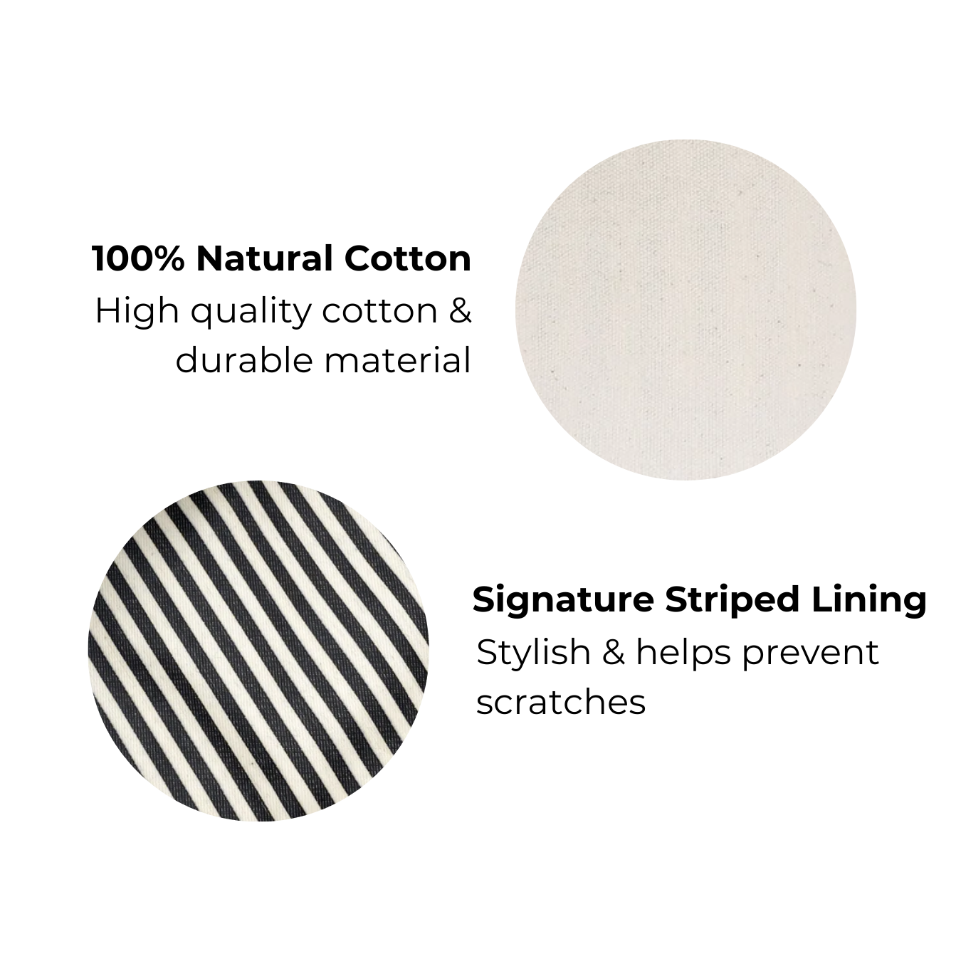 Bag-all Couture Jewelry Roll Medium Cream featuring 100% natural cotton exterior and signature black-white striped lining, showcasing premium material quality and stylish design