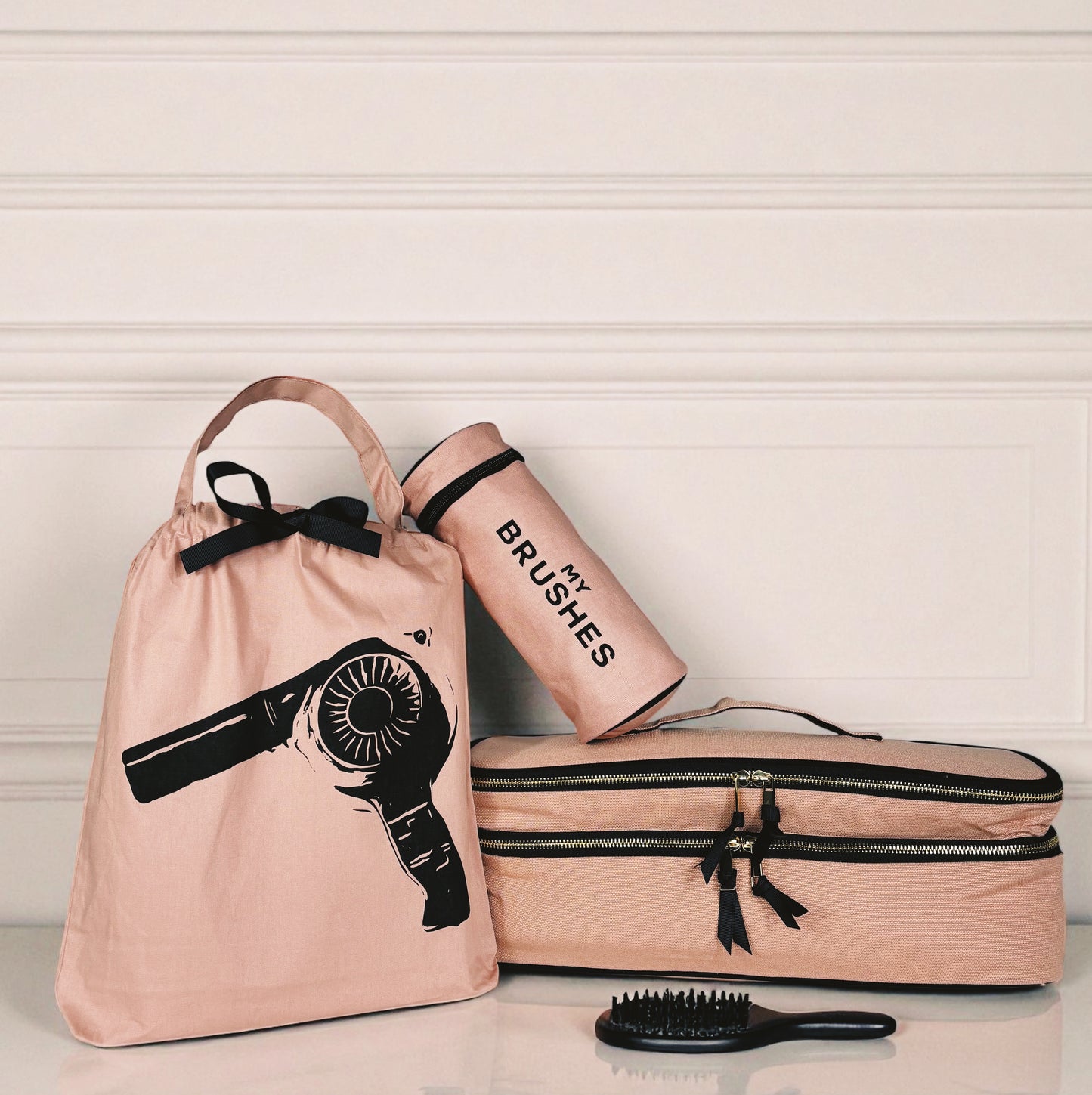 Bag-all Styling Essentials Deal Gift Set pink blush hair tools travel organizers with brush and storage bags
