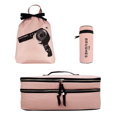 Bag-all pink blush 3-pack hair tools and travel organizers set with hair dryer bag and brush case