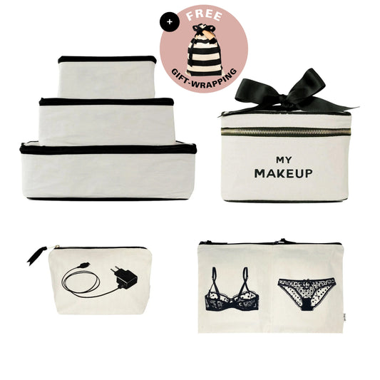 Travel Glam 4-Pack : Organiser, Lingerie, Maquillage et Tech, Crème